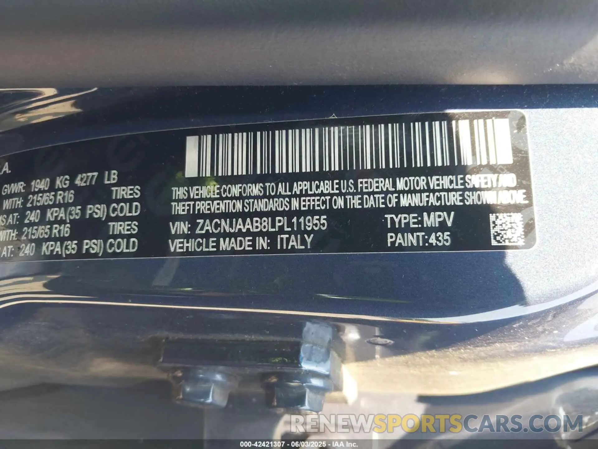 9 Photograph of a damaged car ZACNJAAB8LPL11955 JEEP RENEGADE 2020