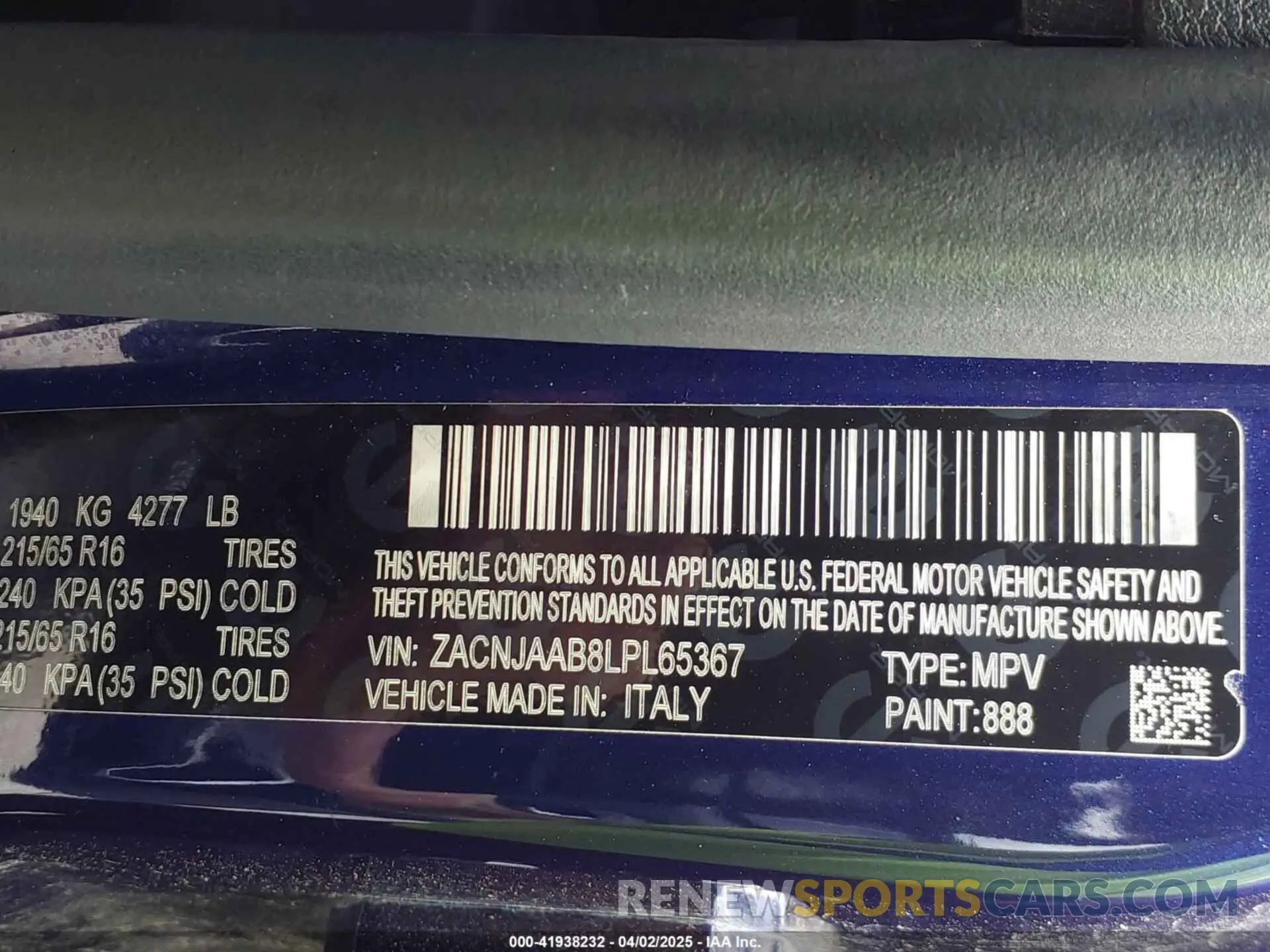 9 Photograph of a damaged car ZACNJAAB8LPL65367 JEEP RENEGADE 2020
