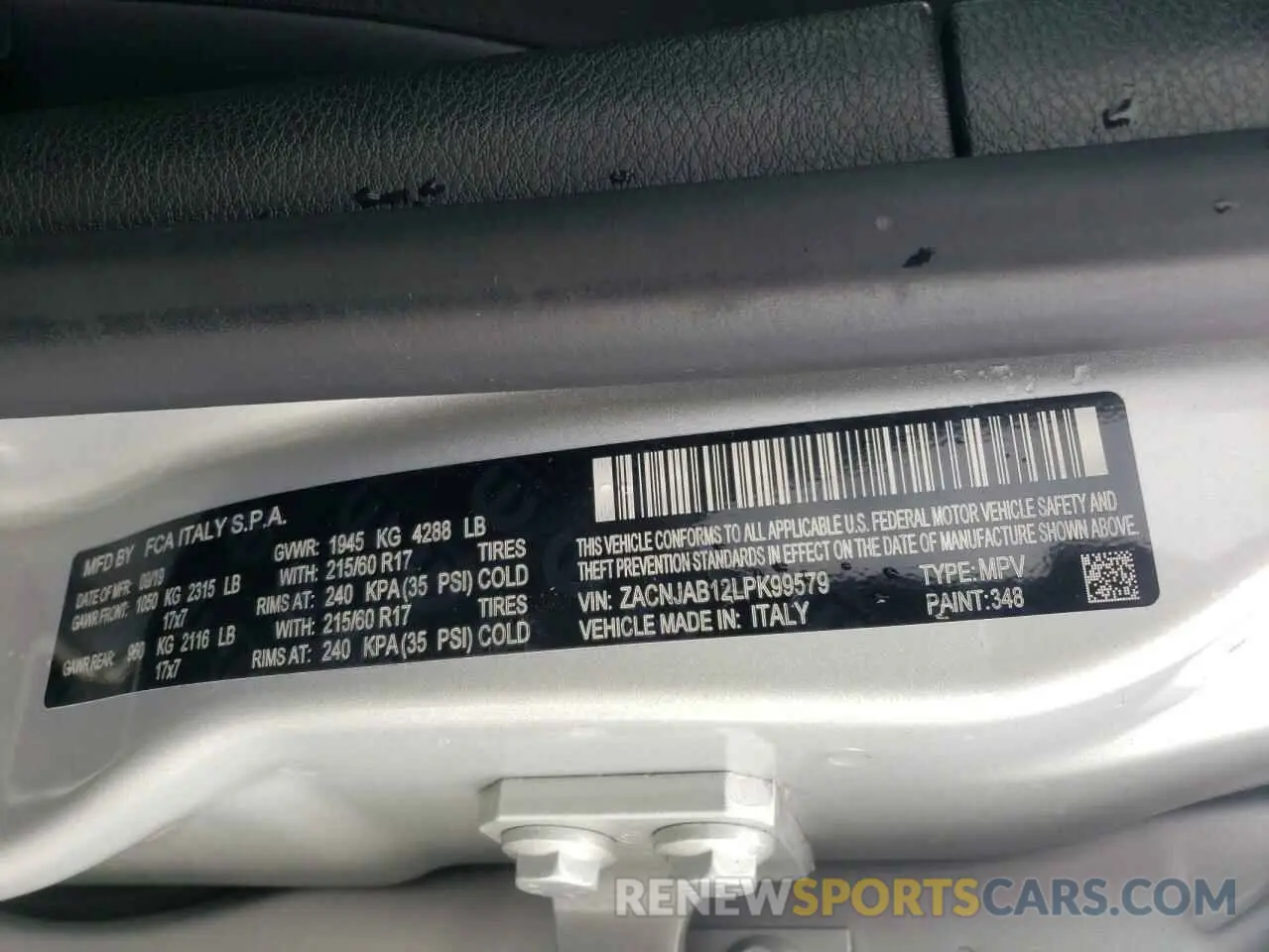 14 Photograph of a damaged car ZACNJAB12LPK99579 JEEP RENEGADE 2020