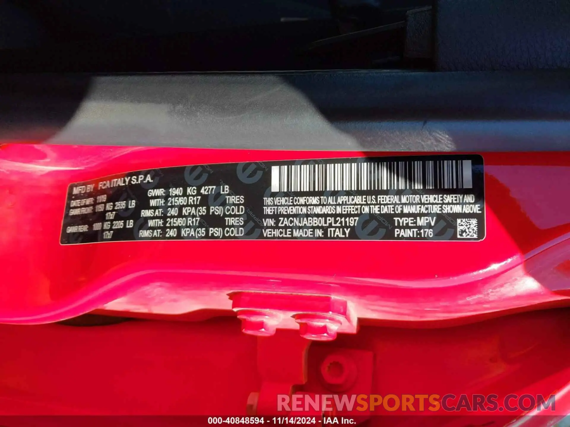 9 Photograph of a damaged car ZACNJABB0LPL21197 JEEP RENEGADE 2020