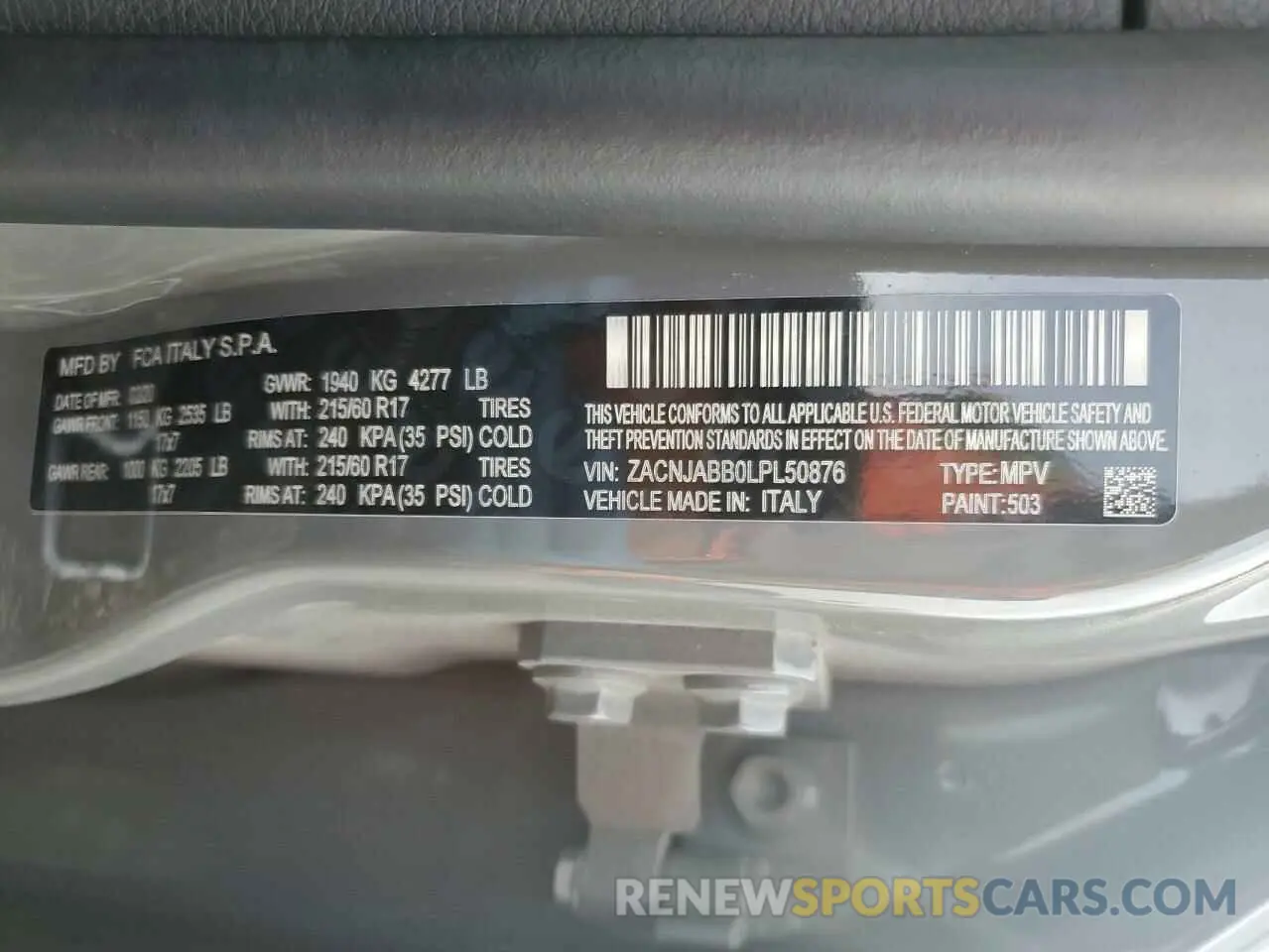 15 Photograph of a damaged car ZACNJABB0LPL50876 JEEP RENEGADE 2020
