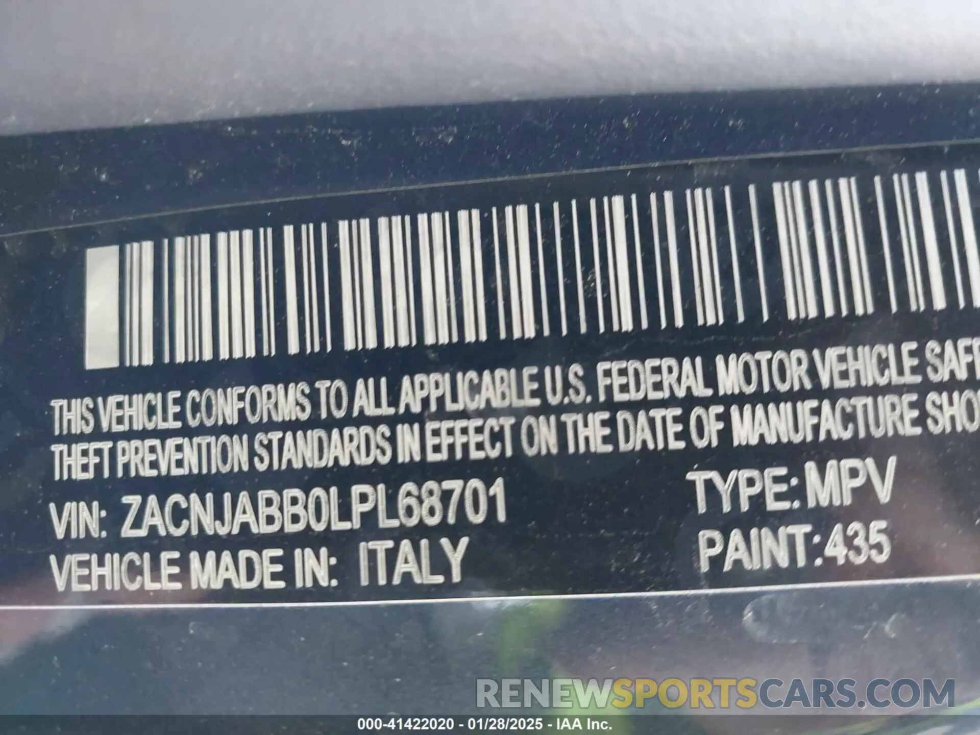 9 Photograph of a damaged car ZACNJABB0LPL68701 JEEP RENEGADE 2020