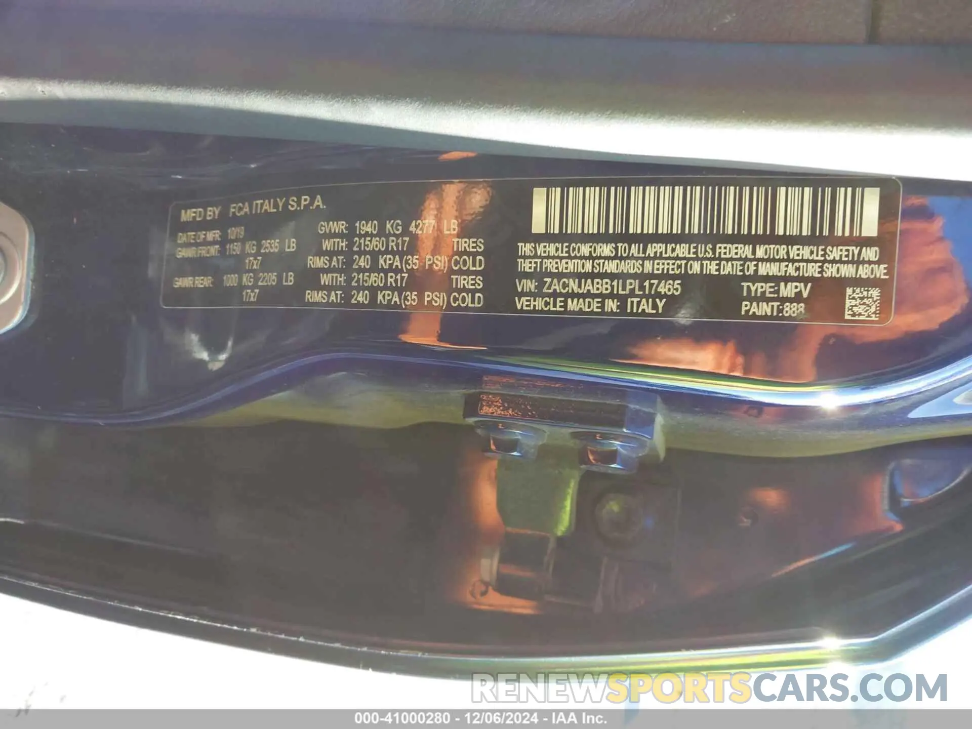9 Photograph of a damaged car ZACNJABB1LPL17465 JEEP RENEGADE 2020