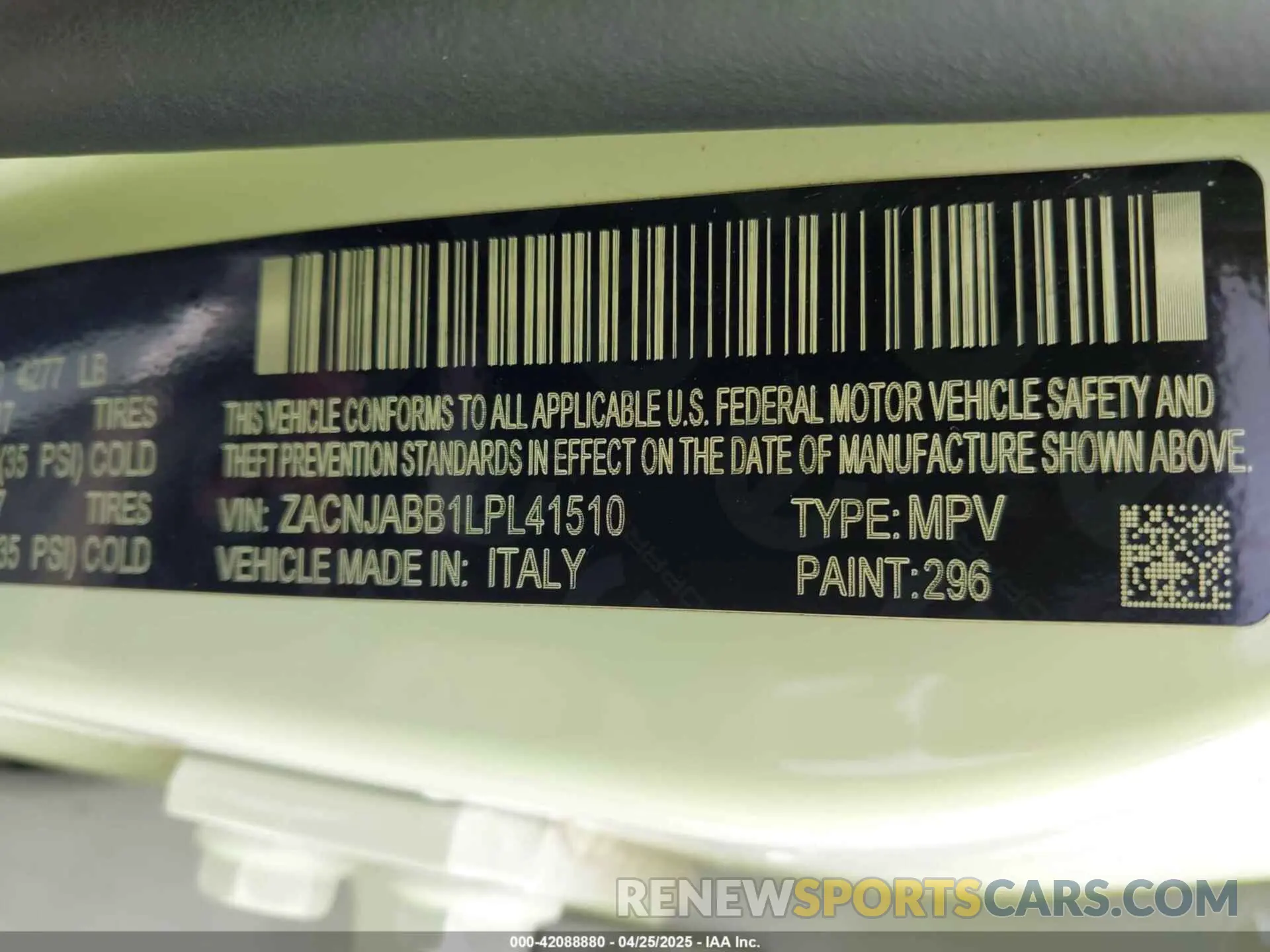 9 Photograph of a damaged car ZACNJABB1LPL41510 JEEP RENEGADE 2020