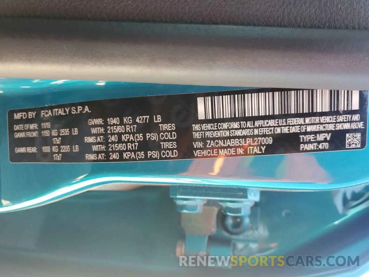 13 Photograph of a damaged car ZACNJABB3LPL27009 JEEP RENEGADE 2020