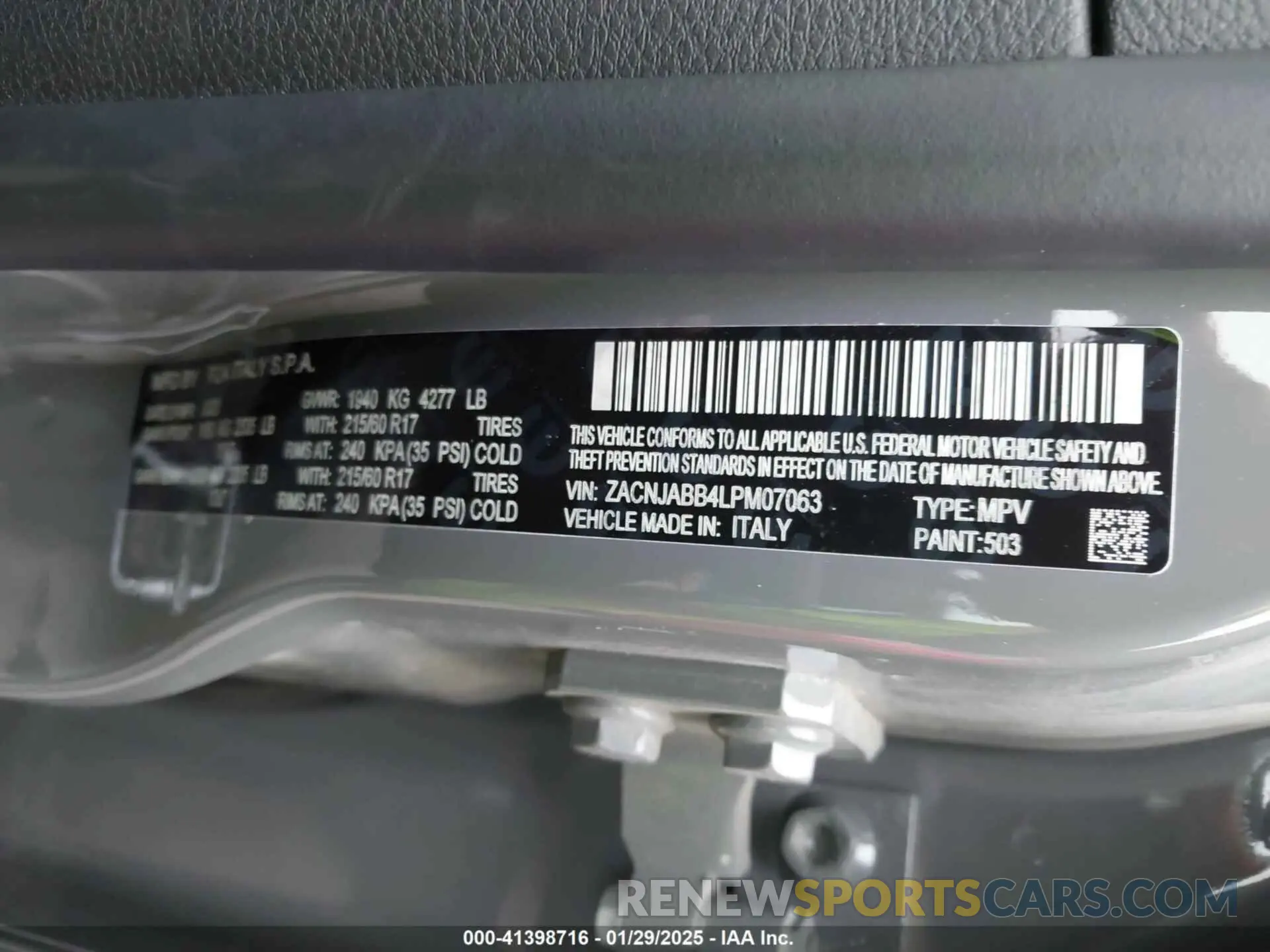9 Photograph of a damaged car ZACNJABB4LPM07063 JEEP RENEGADE 2020