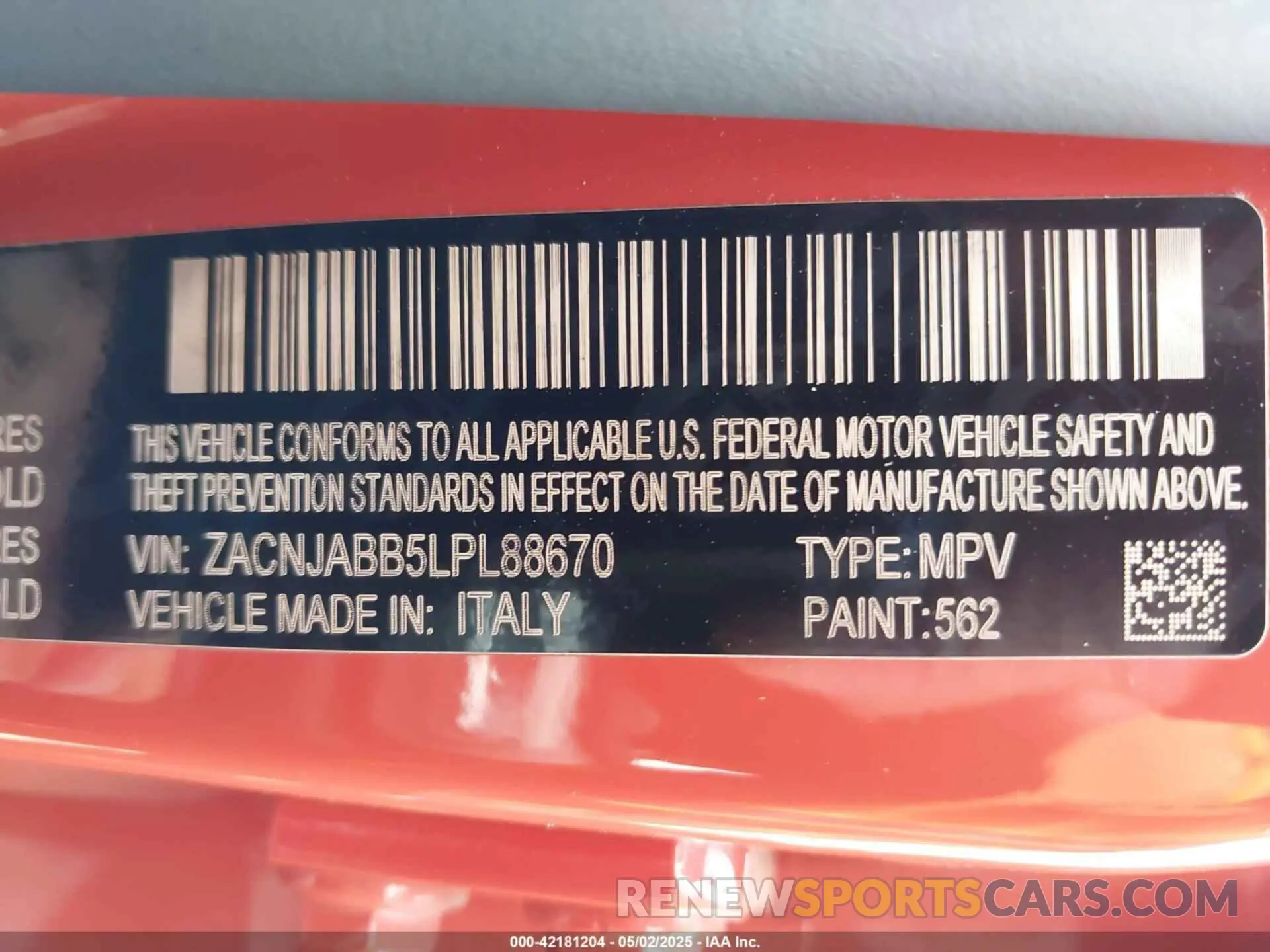 9 Photograph of a damaged car ZACNJABB5LPL88670 JEEP RENEGADE 2020