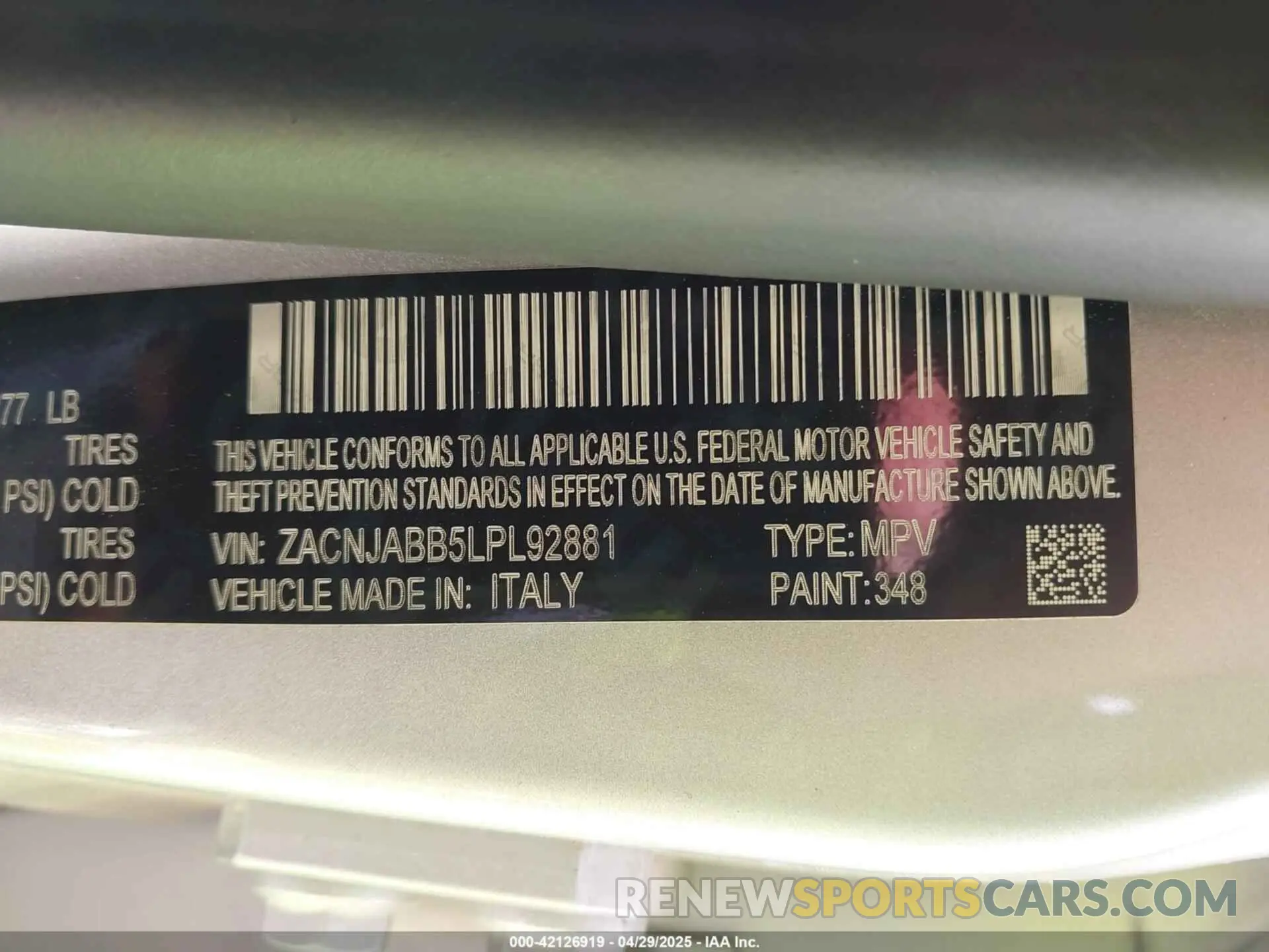 9 Photograph of a damaged car ZACNJABB5LPL92881 JEEP RENEGADE 2020