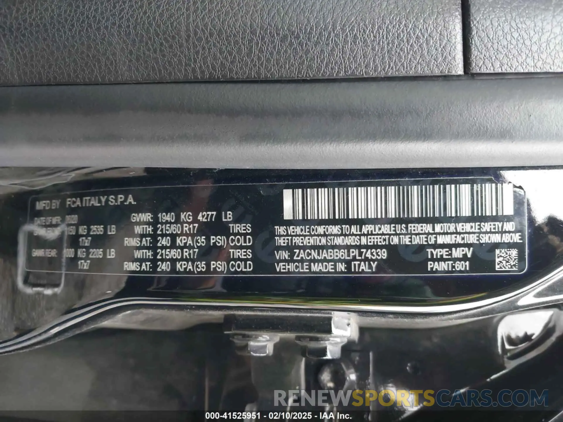 9 Photograph of a damaged car ZACNJABB6LPL74339 JEEP RENEGADE 2020