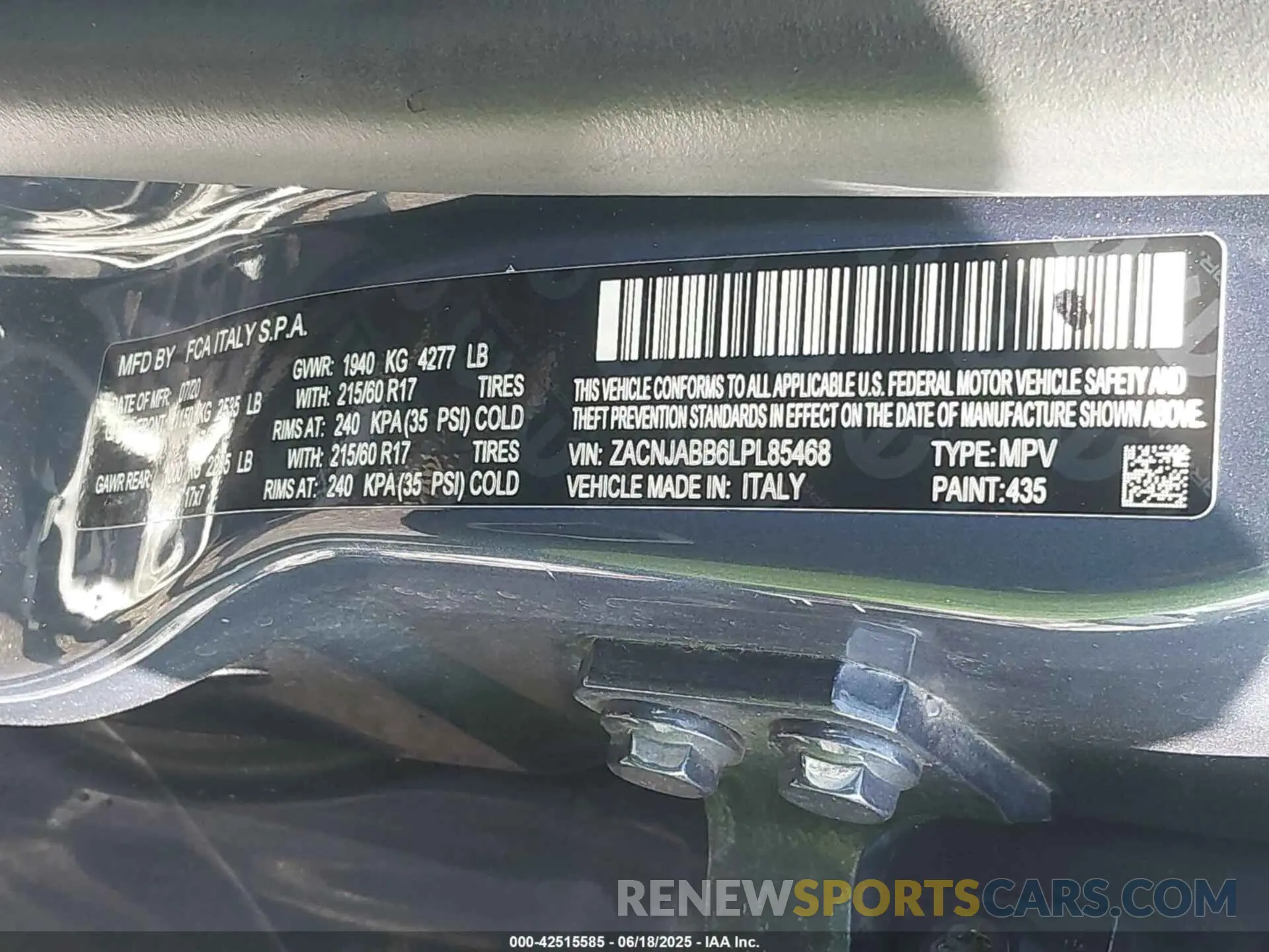 9 Photograph of a damaged car ZACNJABB6LPL85468 JEEP RENEGADE 2020
