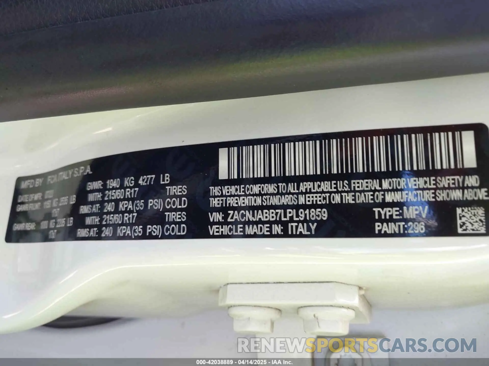 9 Photograph of a damaged car ZACNJABB7LPL91859 JEEP RENEGADE 2020
