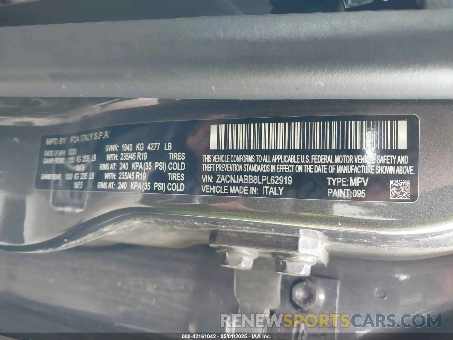 9 Photograph of a damaged car ZACNJABB8LPL62919 JEEP RENEGADE 2020