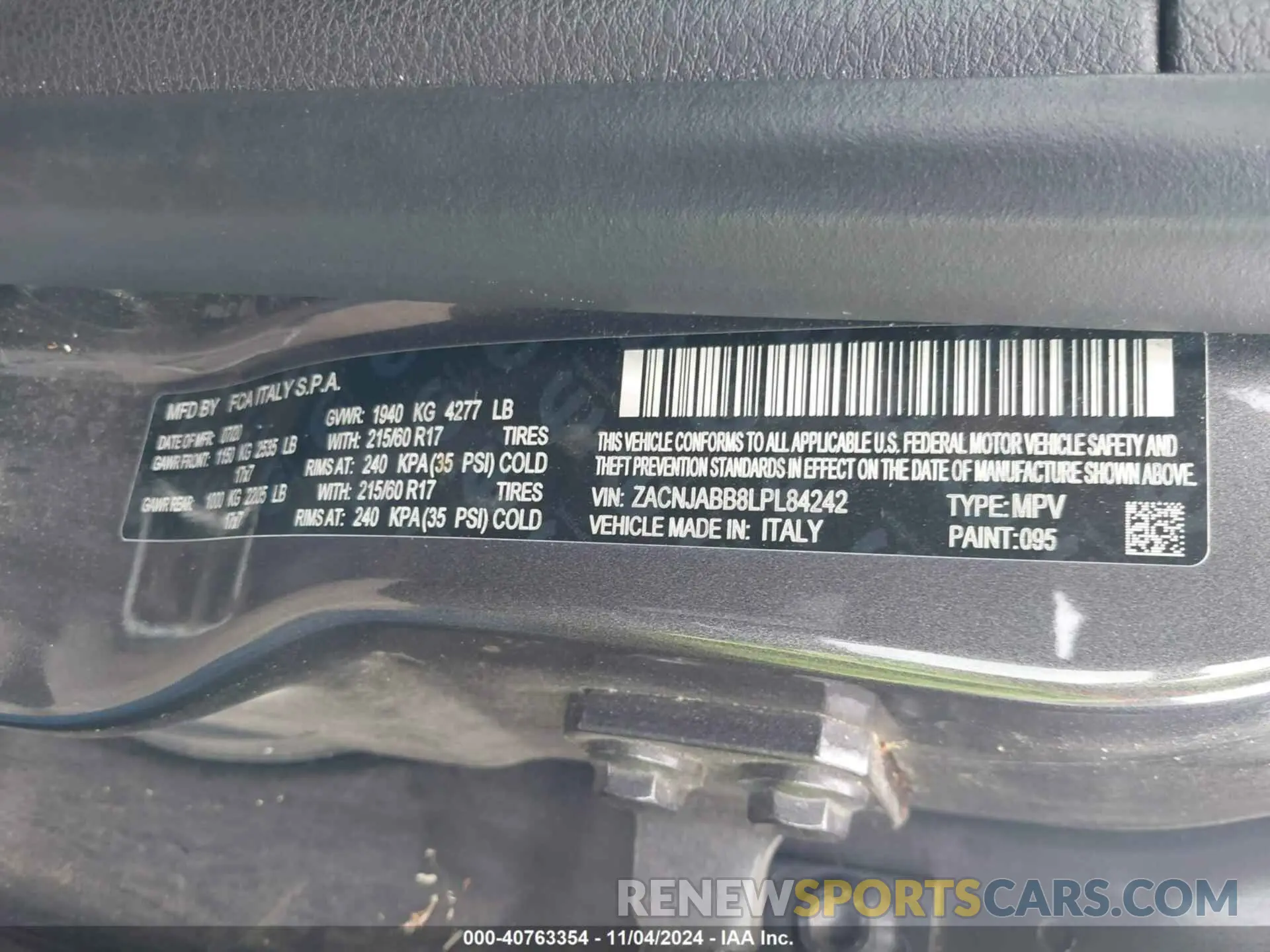 9 Photograph of a damaged car ZACNJABB8LPL84242 JEEP RENEGADE 2020