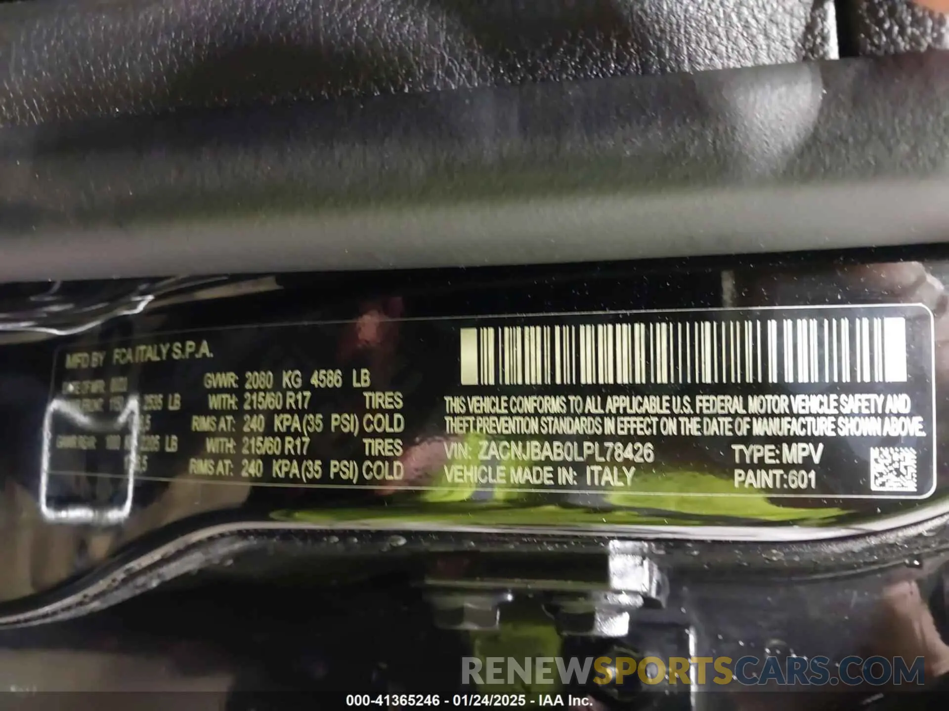 9 Photograph of a damaged car ZACNJBAB0LPL78426 JEEP RENEGADE 2020