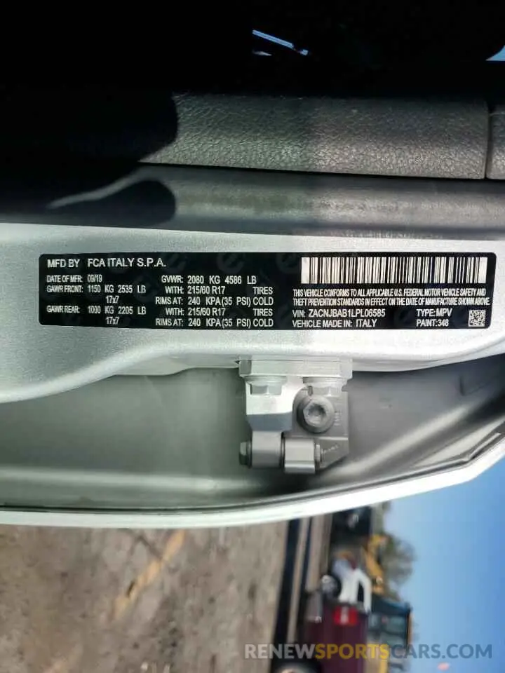 13 Photograph of a damaged car ZACNJBAB1LPL06585 JEEP RENEGADE 2020