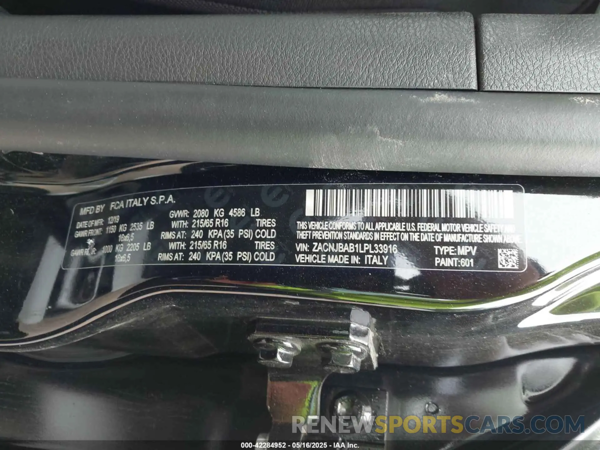 9 Photograph of a damaged car ZACNJBAB1LPL33916 JEEP RENEGADE 2020
