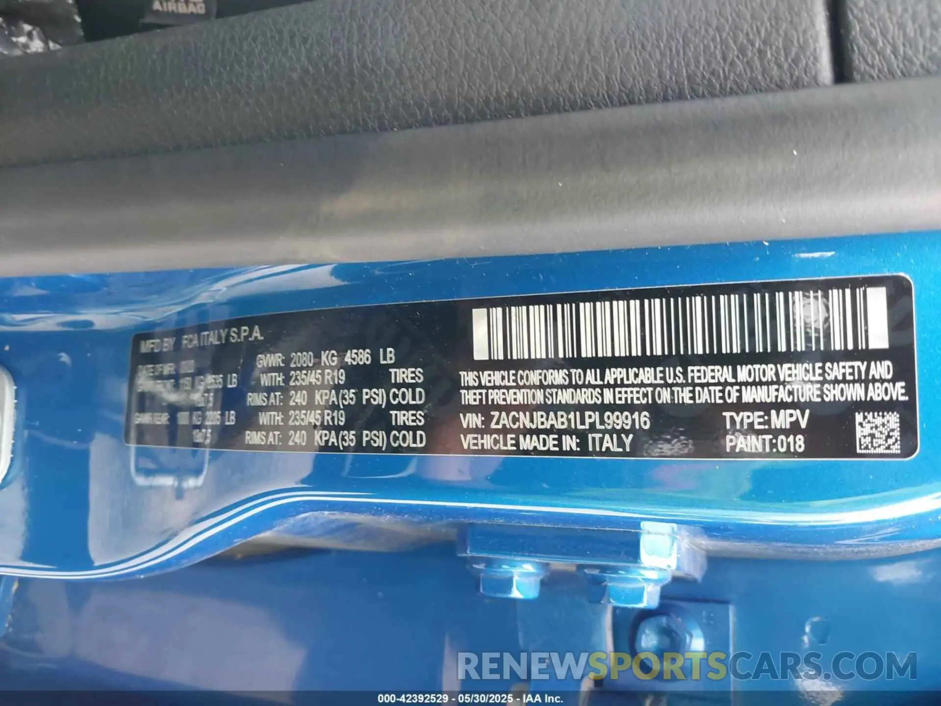 9 Photograph of a damaged car ZACNJBAB1LPL99916 JEEP RENEGADE 2020