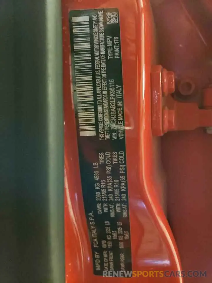 12 Photograph of a damaged car ZACNJBAB2LPK96116 JEEP RENEGADE 2020