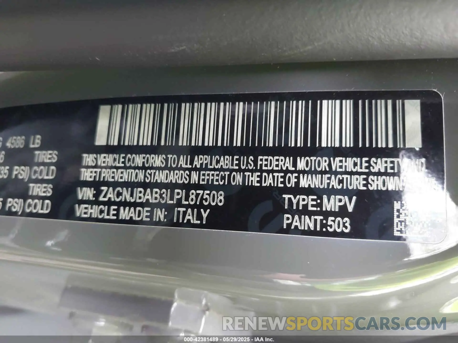 9 Photograph of a damaged car ZACNJBAB3LPL87508 JEEP RENEGADE 2020
