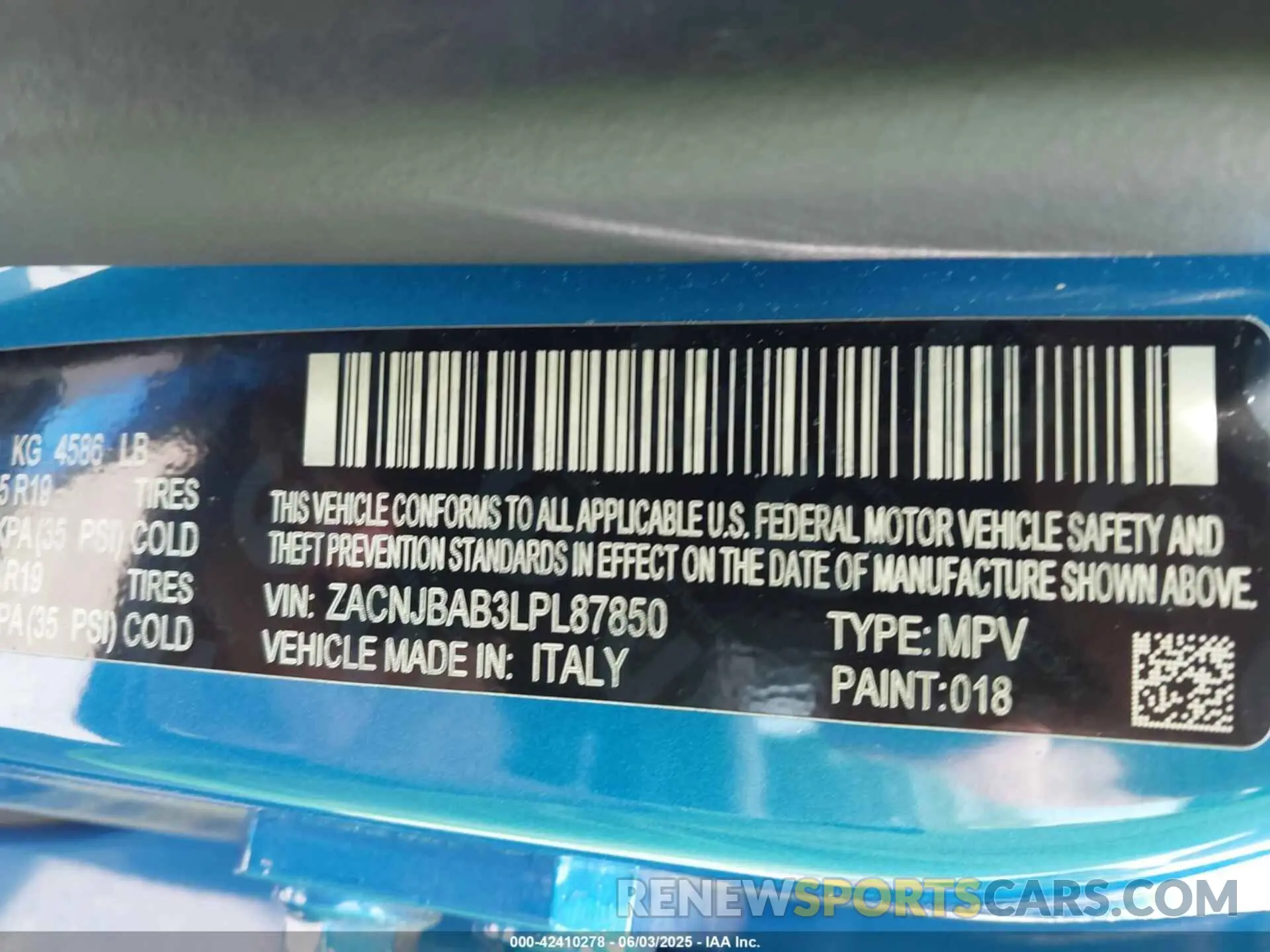 9 Photograph of a damaged car ZACNJBAB3LPL87850 JEEP RENEGADE 2020