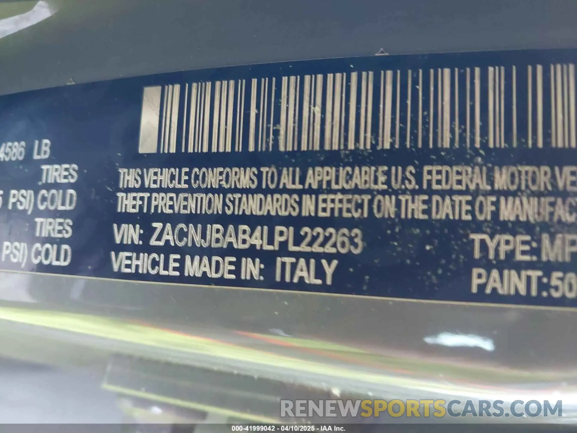 9 Photograph of a damaged car ZACNJBAB4LPL22263 JEEP RENEGADE 2020