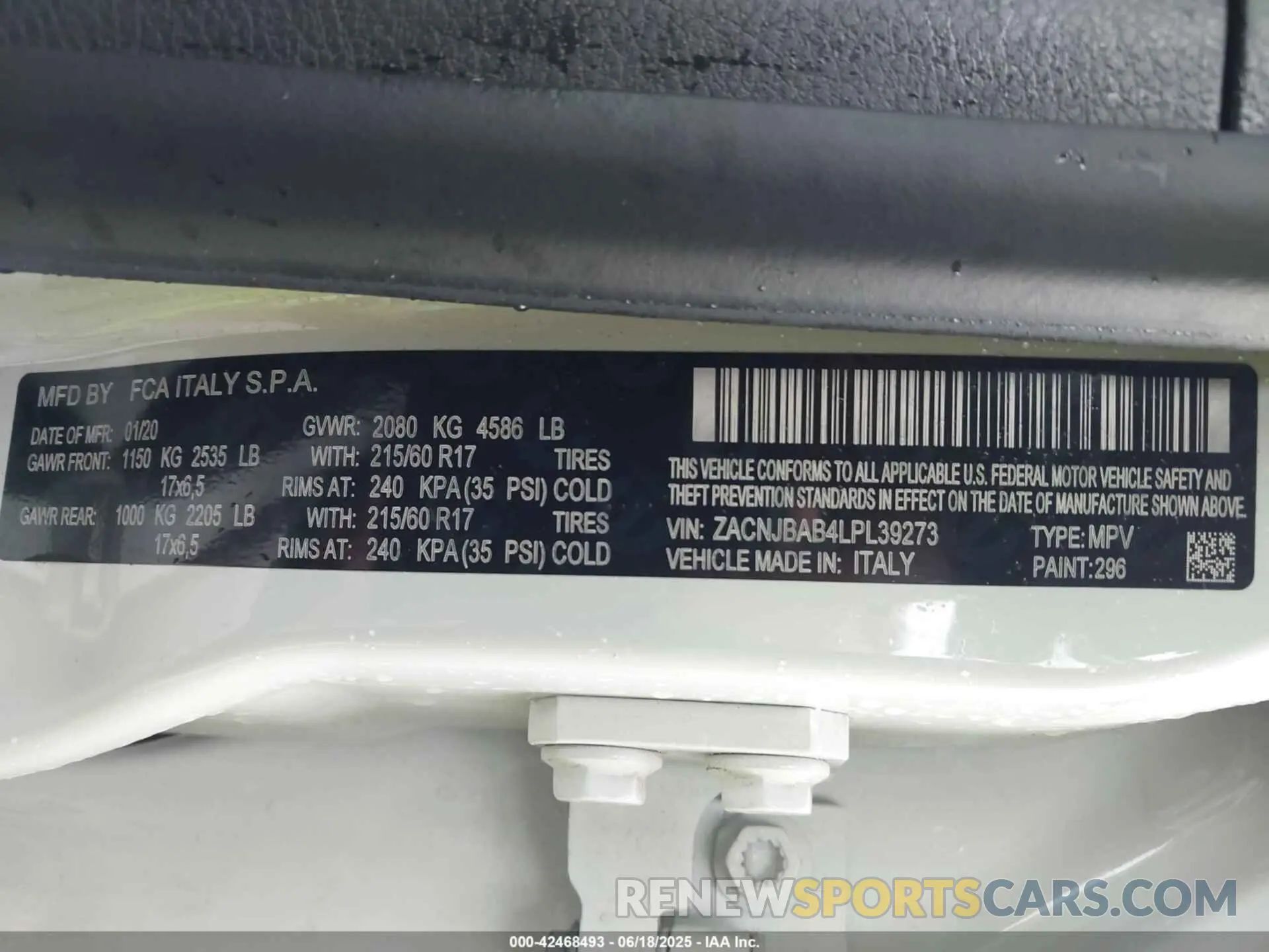 9 Photograph of a damaged car ZACNJBAB4LPL39273 JEEP RENEGADE 2020