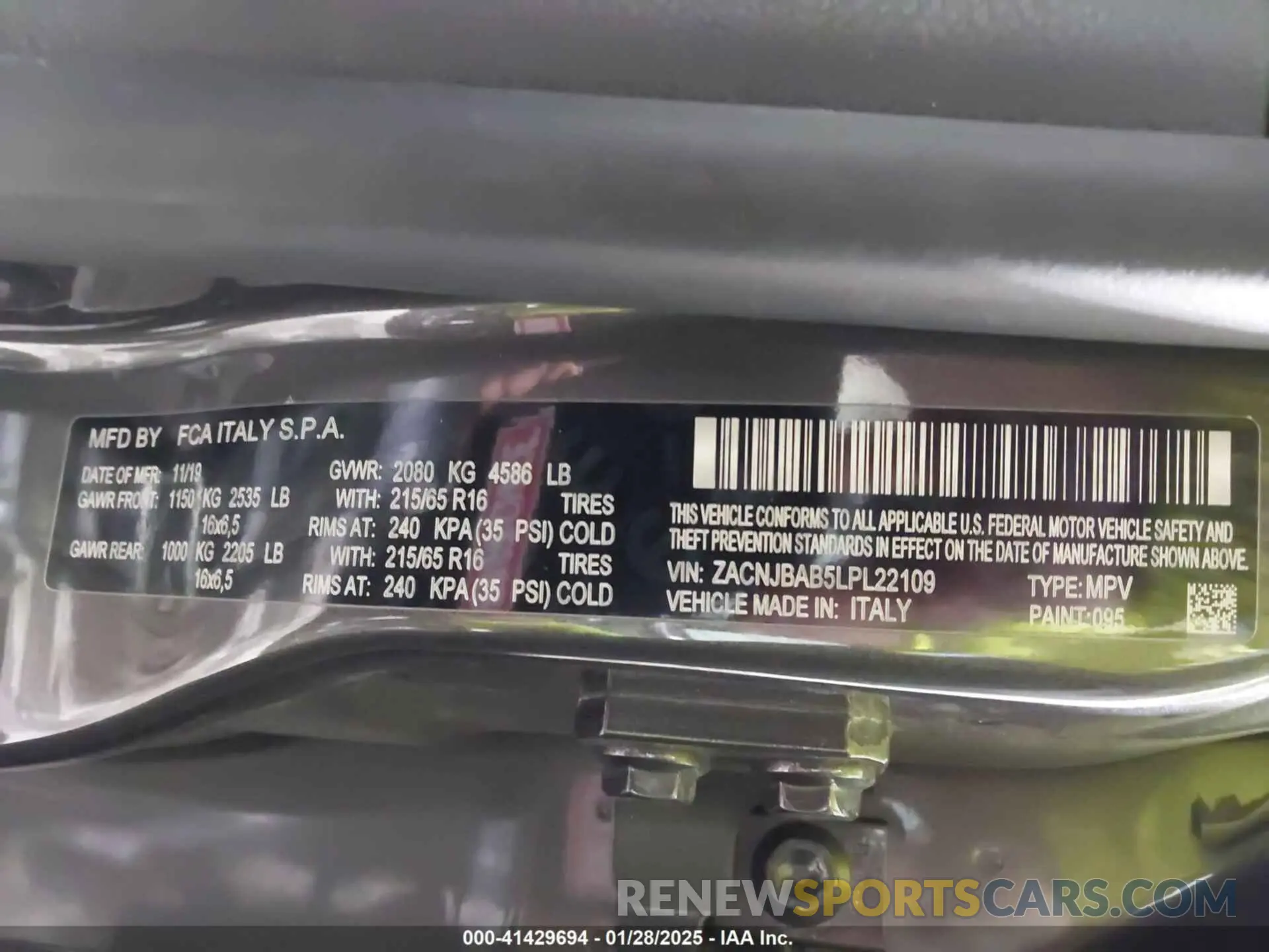 9 Photograph of a damaged car ZACNJBAB5LPL22109 JEEP RENEGADE 2020