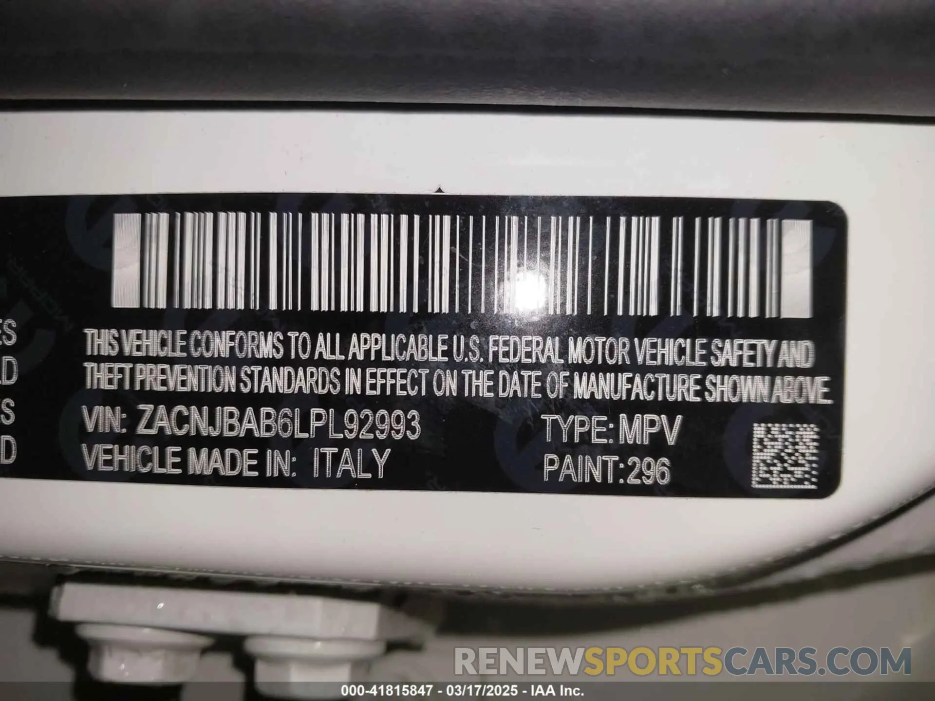 9 Photograph of a damaged car ZACNJBAB6LPL92993 JEEP RENEGADE 2020