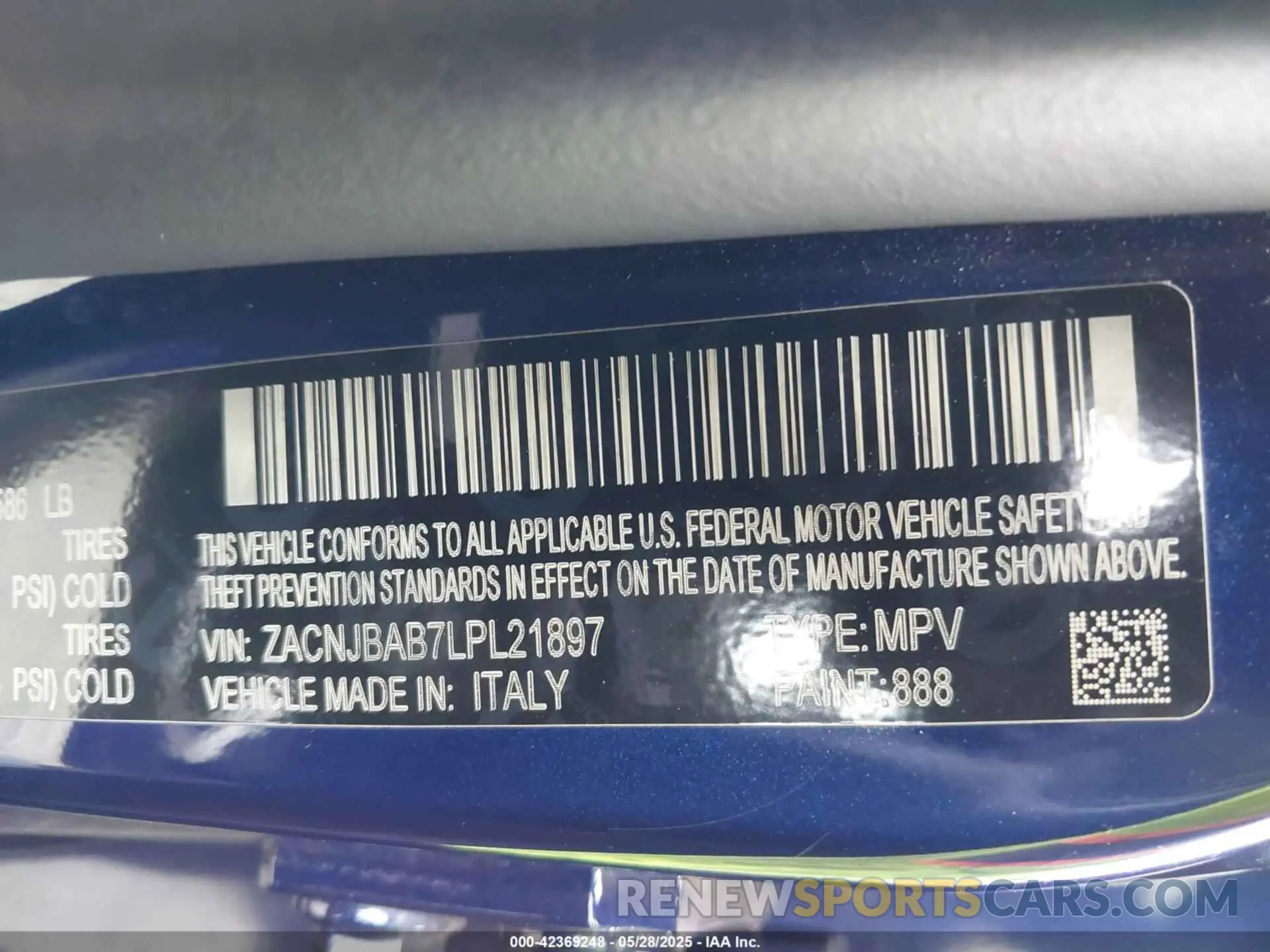 9 Photograph of a damaged car ZACNJBAB7LPL21897 JEEP RENEGADE 2020