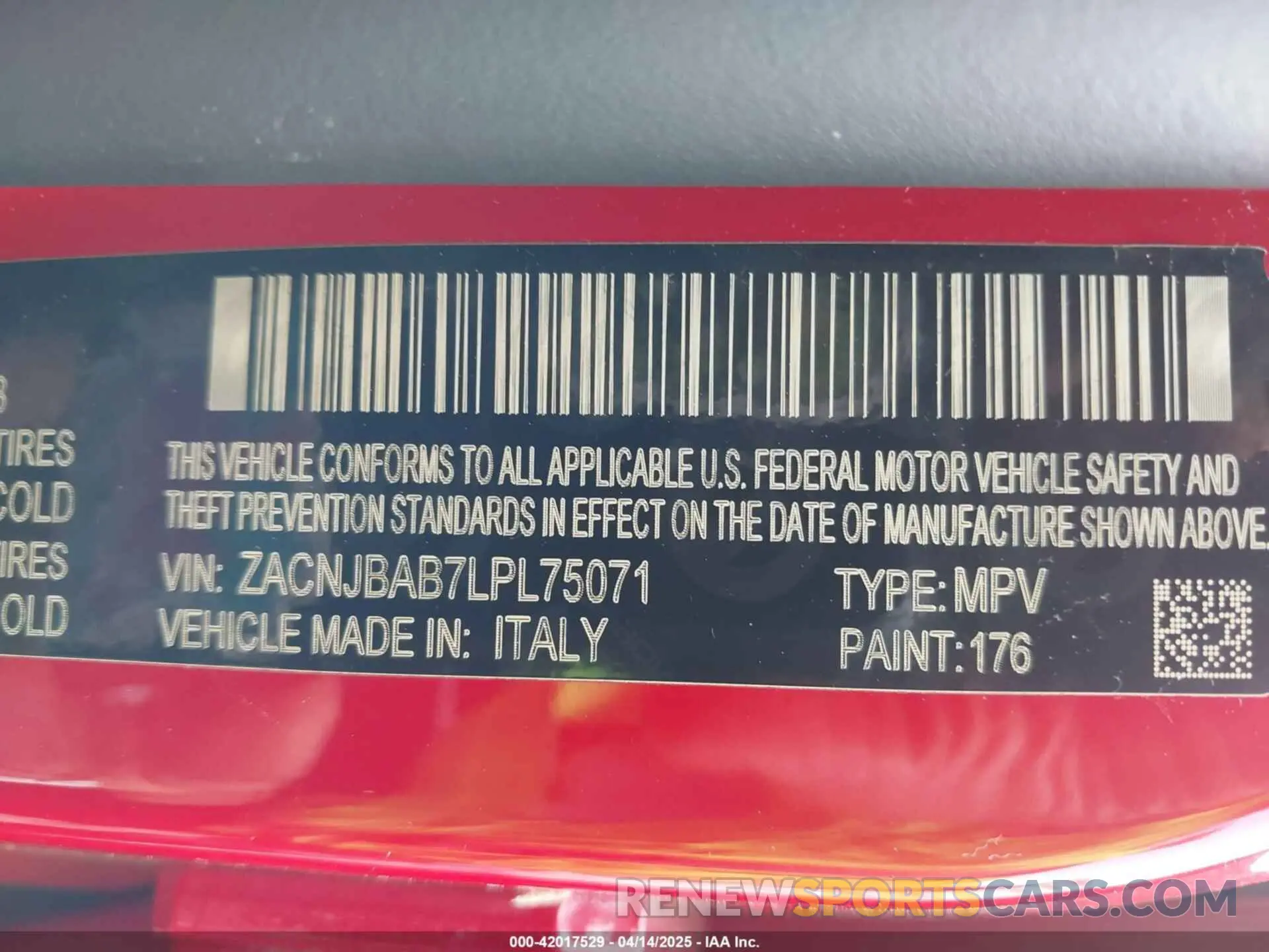 9 Photograph of a damaged car ZACNJBAB7LPL75071 JEEP RENEGADE 2020