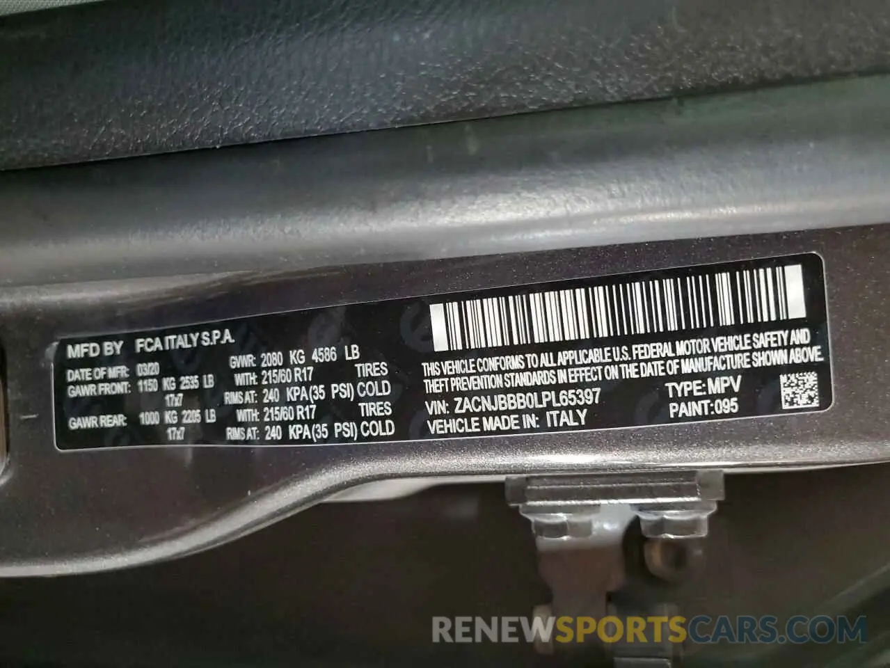 14 Photograph of a damaged car ZACNJBBB0LPL65397 JEEP RENEGADE 2020
