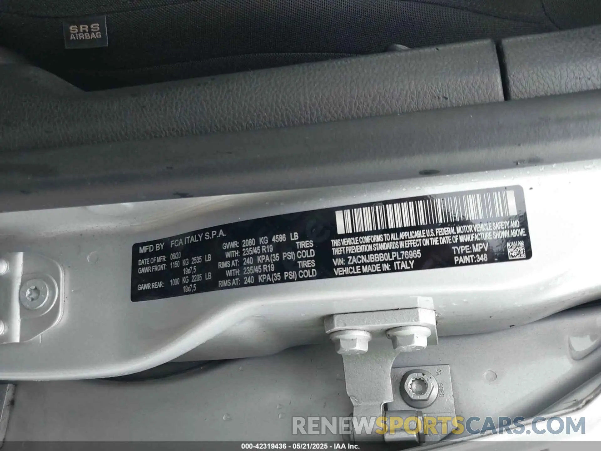 9 Photograph of a damaged car ZACNJBBB0LPL76965 JEEP RENEGADE 2020