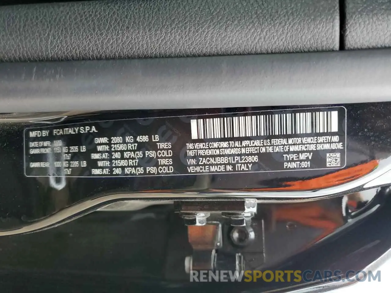 14 Photograph of a damaged car ZACNJBBB1LPL23806 JEEP RENEGADE 2020