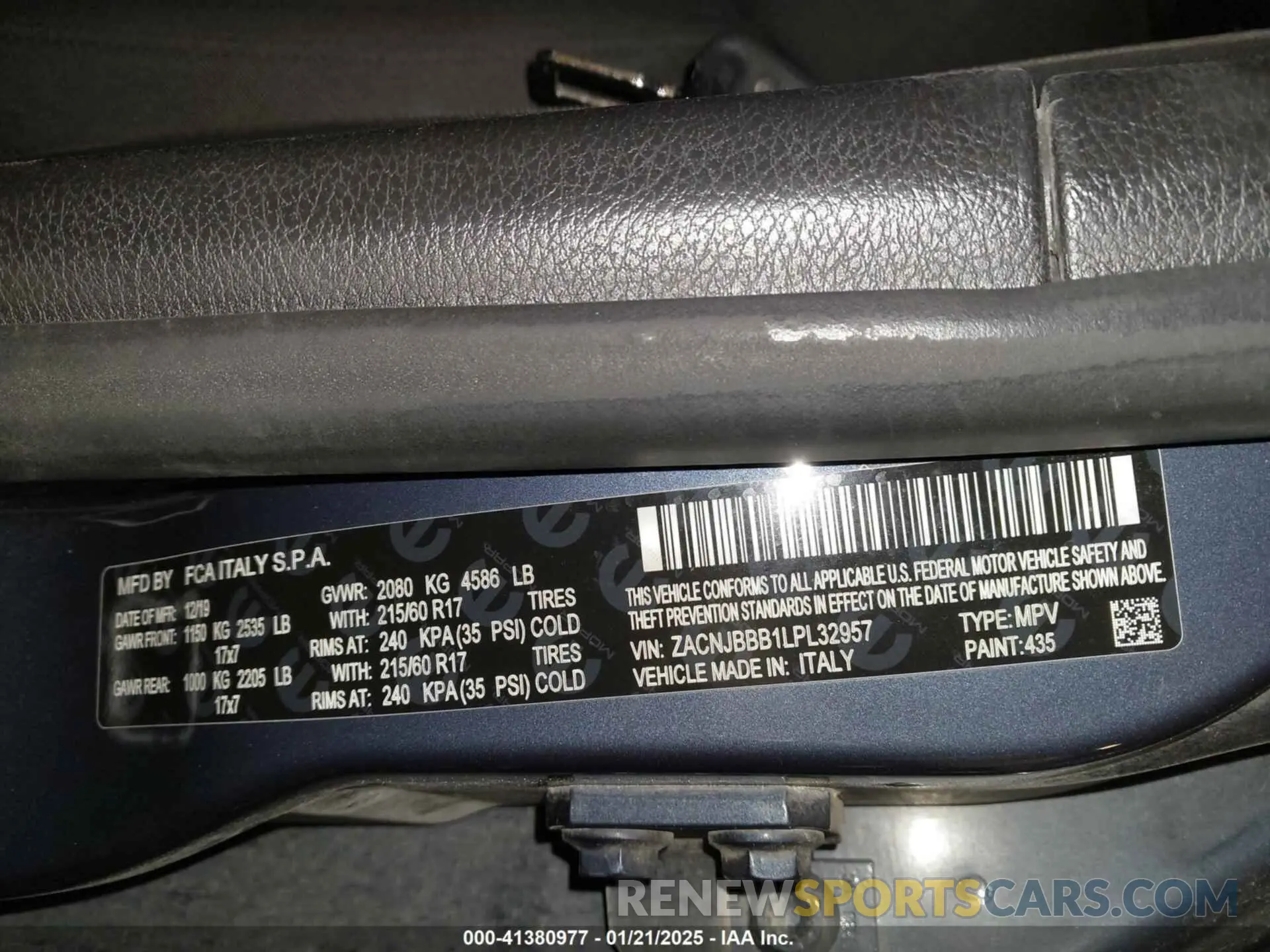 9 Photograph of a damaged car ZACNJBBB1LPL32957 JEEP RENEGADE 2020