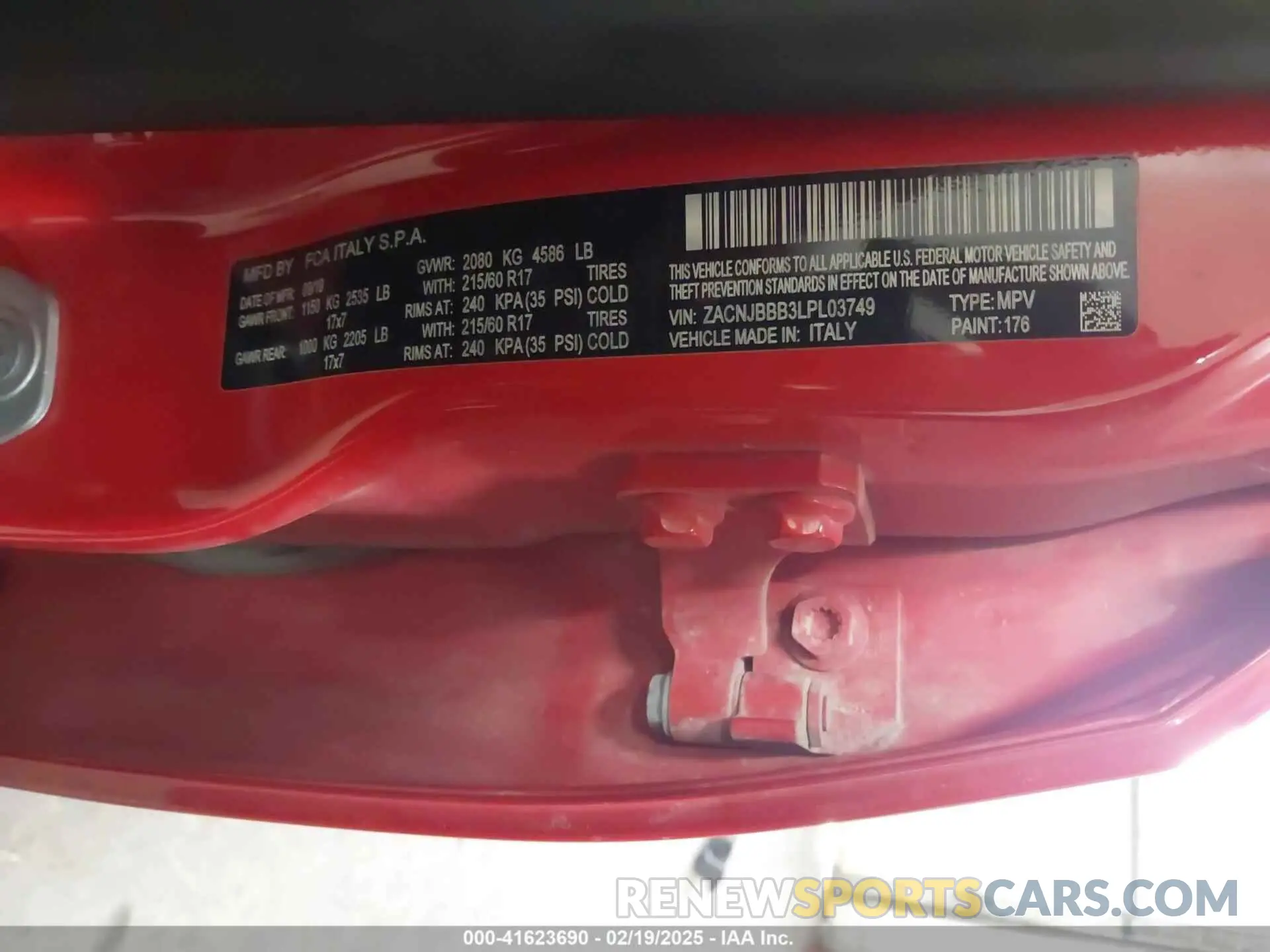 9 Photograph of a damaged car ZACNJBBB3LPL03749 JEEP RENEGADE 2020