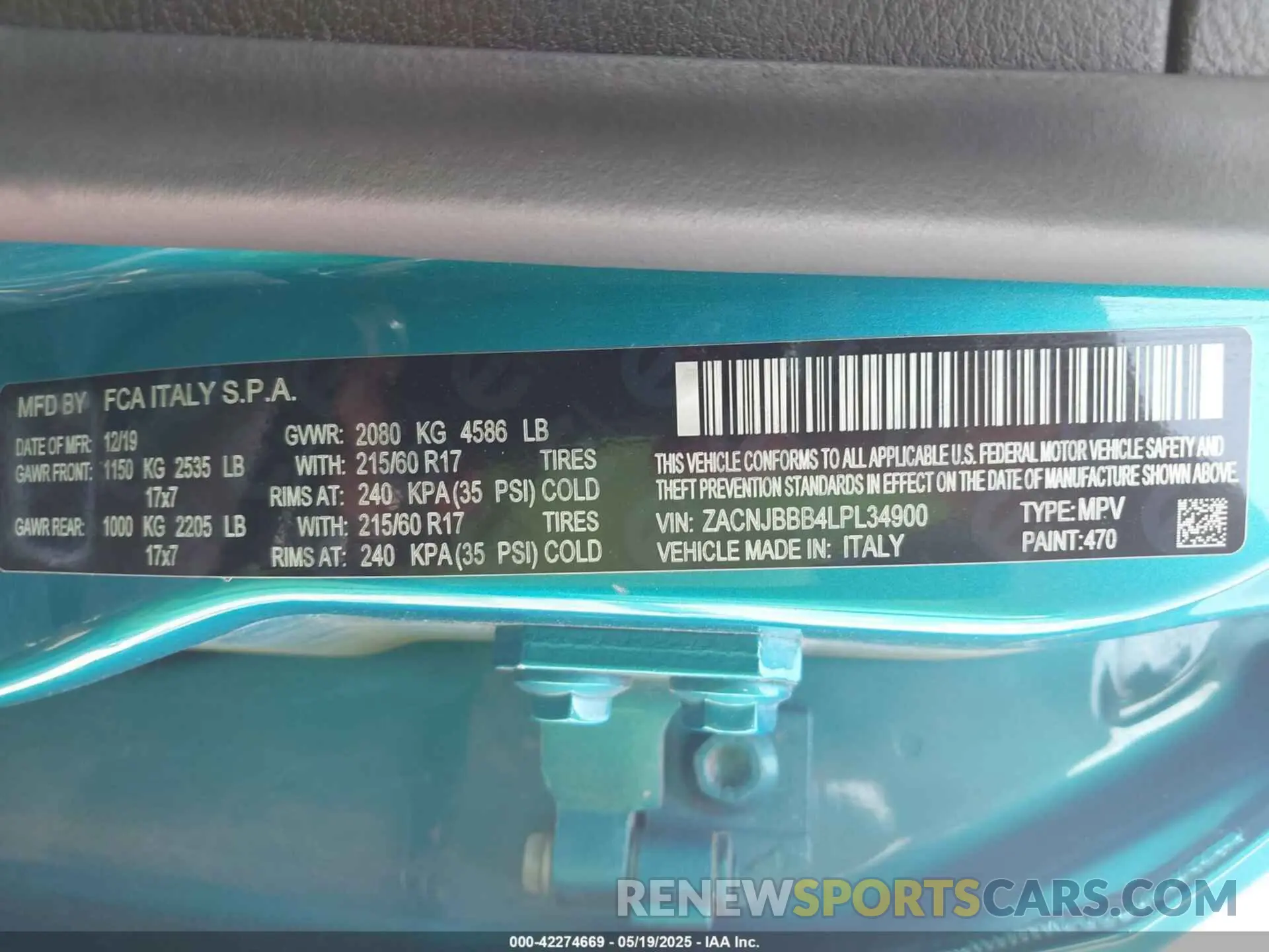 9 Photograph of a damaged car ZACNJBBB4LPL34900 JEEP RENEGADE 2020
