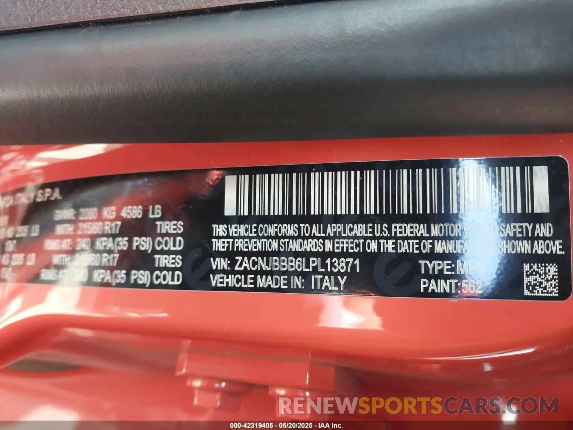 9 Photograph of a damaged car ZACNJBBB6LPL13871 JEEP RENEGADE 2020