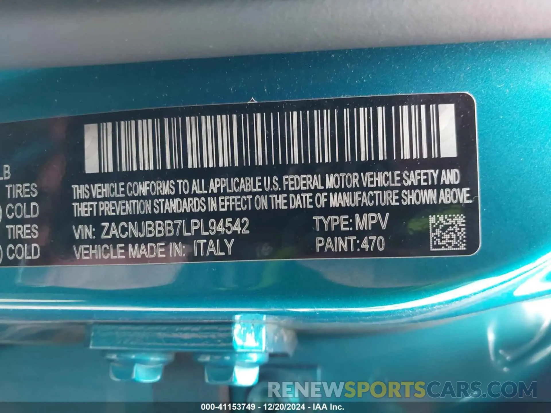 9 Photograph of a damaged car ZACNJBBB7LPL94542 JEEP RENEGADE 2020