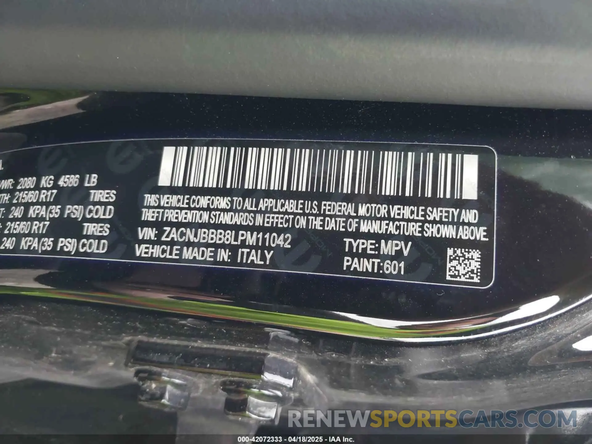 9 Photograph of a damaged car ZACNJBBB8LPM11042 JEEP RENEGADE 2020
