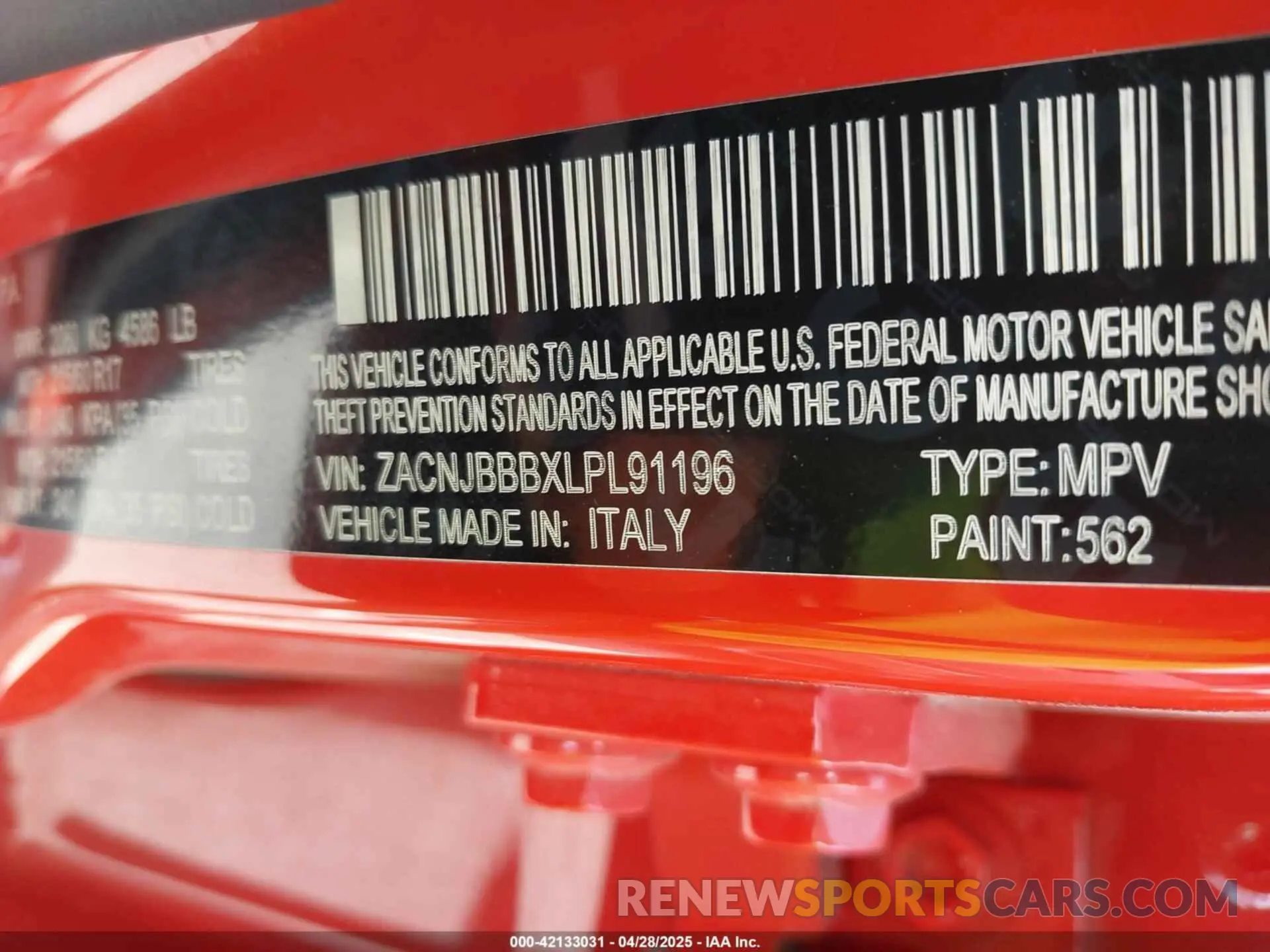 9 Photograph of a damaged car ZACNJBBBXLPL91196 JEEP RENEGADE 2020