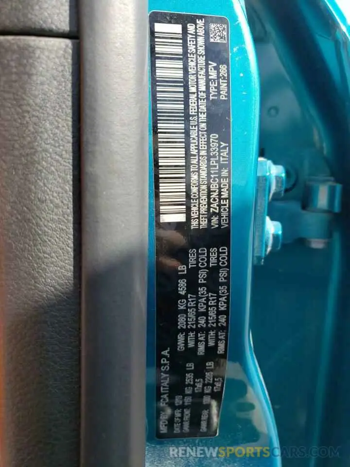 13 Photograph of a damaged car ZACNJBC11LPL33970 JEEP RENEGADE 2020