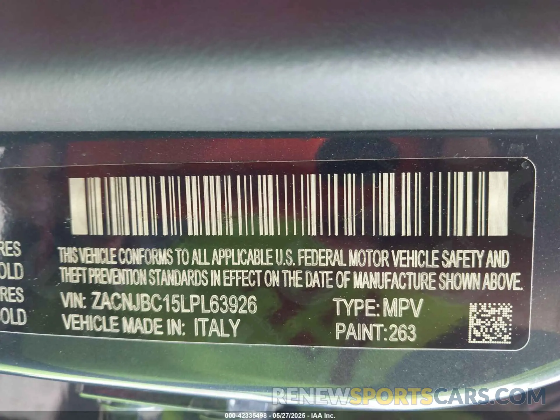 9 Photograph of a damaged car ZACNJBC15LPL63926 JEEP RENEGADE 2020