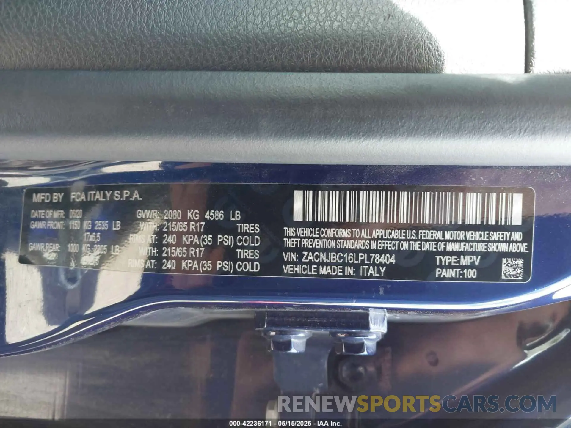 9 Photograph of a damaged car ZACNJBC16LPL78404 JEEP RENEGADE 2020