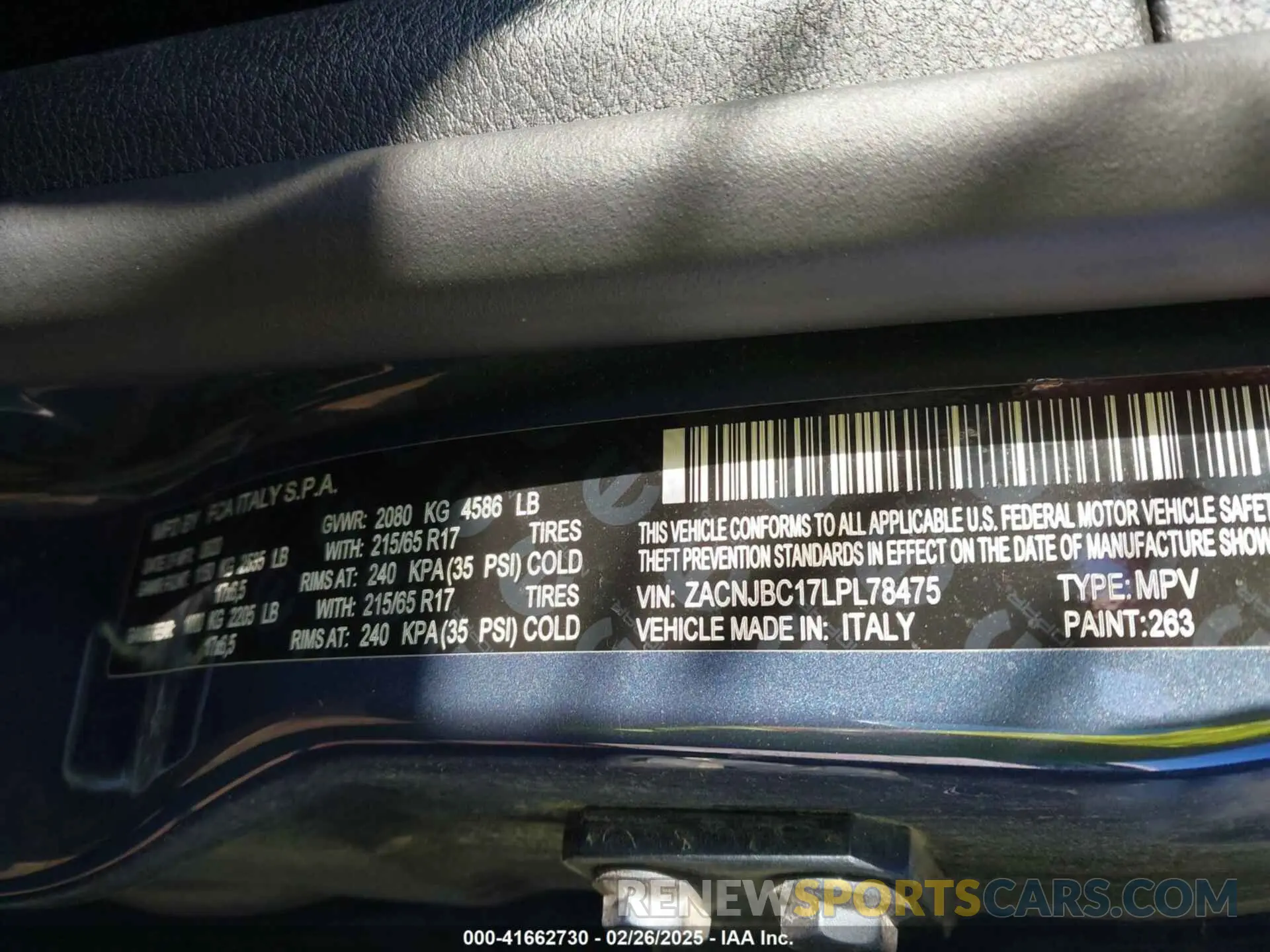 9 Photograph of a damaged car ZACNJBC17LPL78475 JEEP RENEGADE 2020