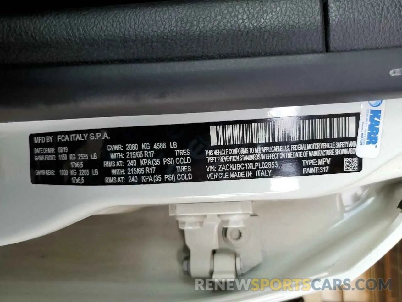13 Photograph of a damaged car ZACNJBC1XLPL02653 JEEP RENEGADE 2020
