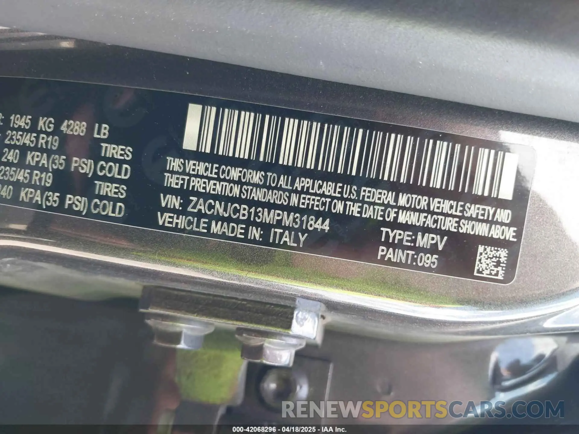 9 Photograph of a damaged car ZACNJCB13MPM31844 JEEP RENEGADE 2021