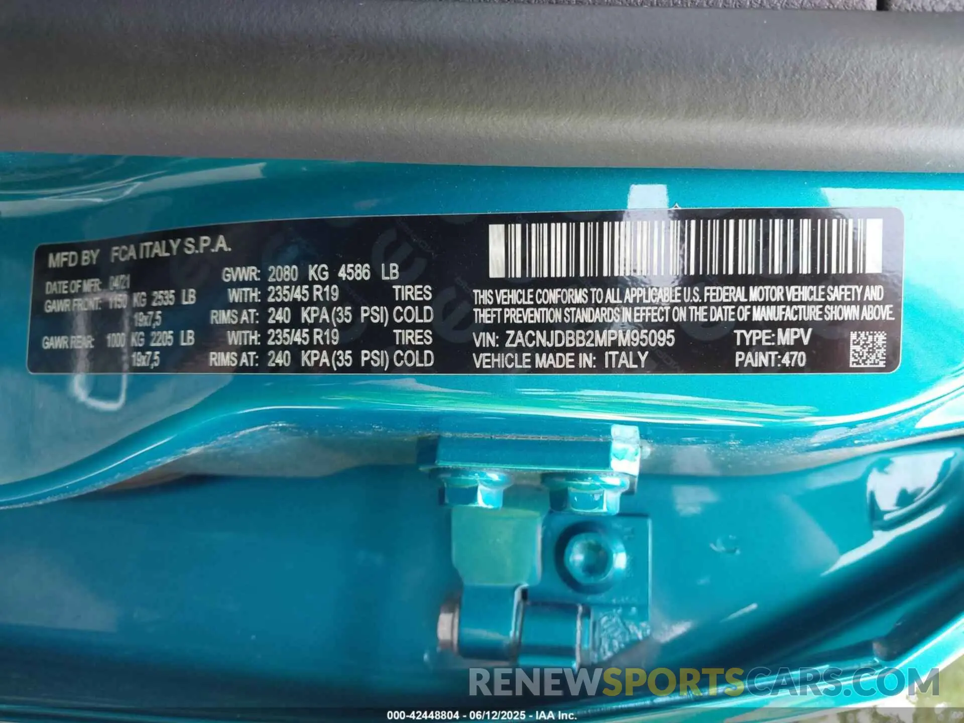 9 Photograph of a damaged car ZACNJDBB2MPM95095 JEEP RENEGADE 2021