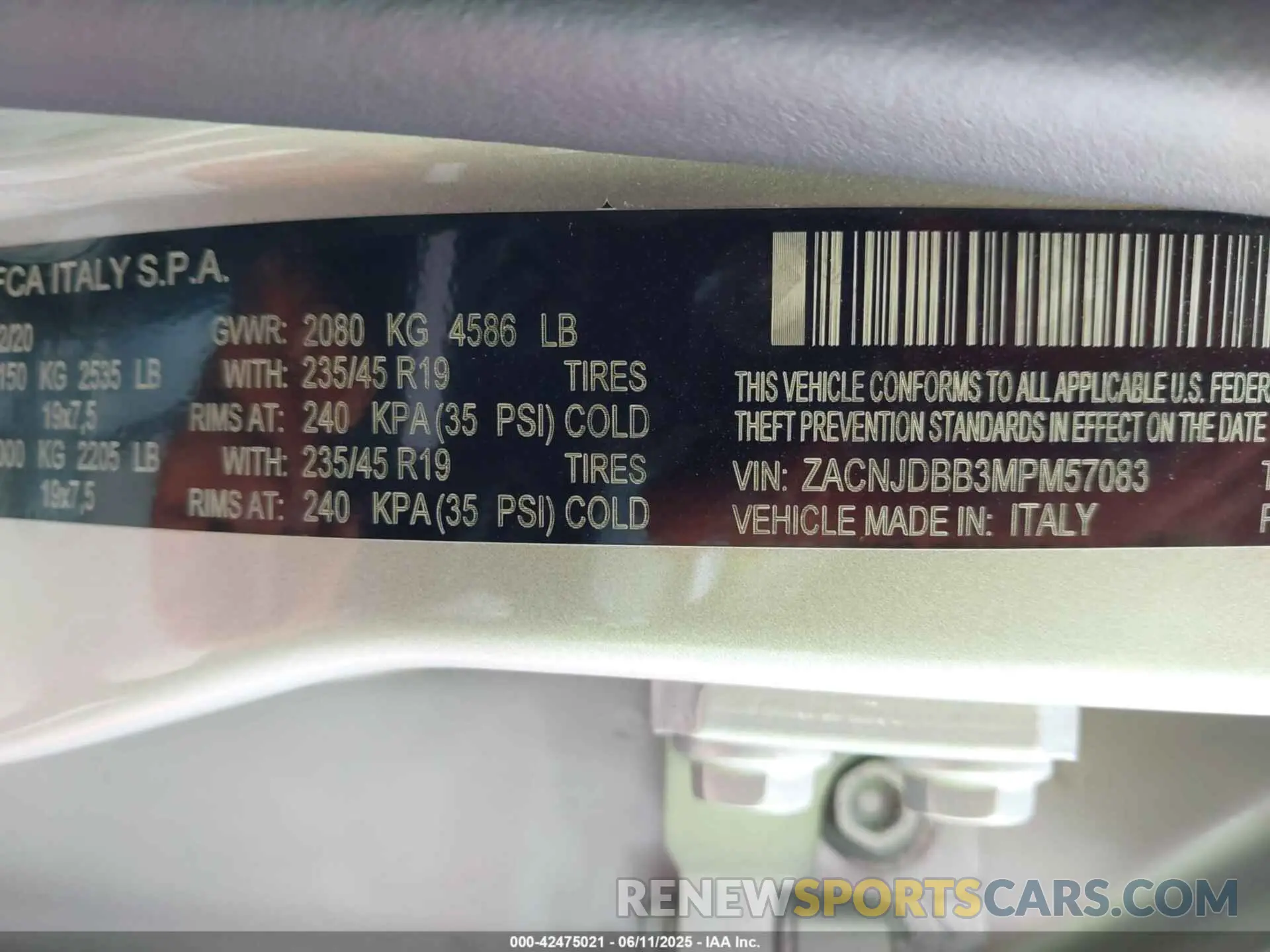 9 Photograph of a damaged car ZACNJDBB3MPM57083 JEEP RENEGADE 2021
