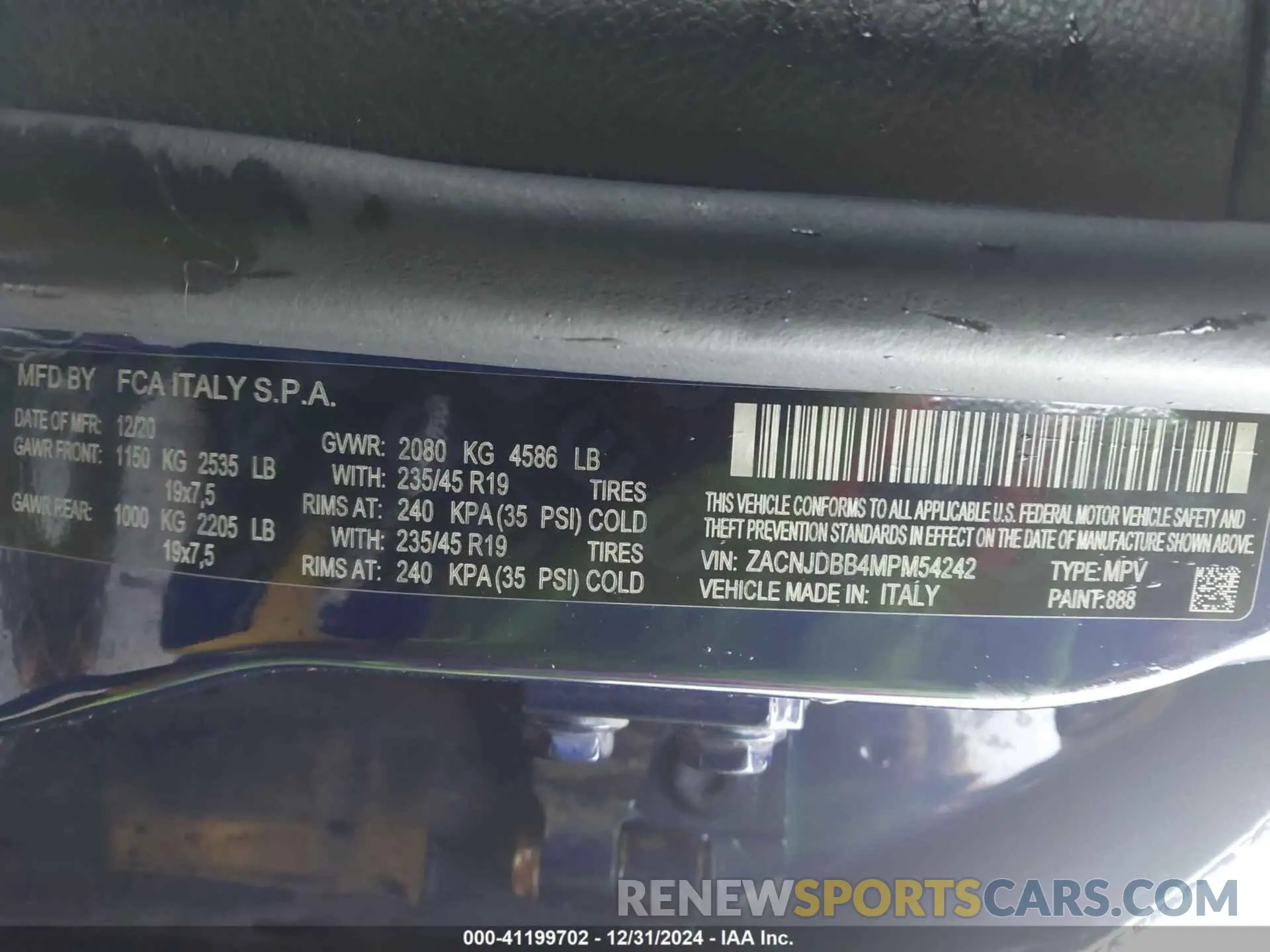 9 Photograph of a damaged car ZACNJDBB4MPM54242 JEEP RENEGADE 2021