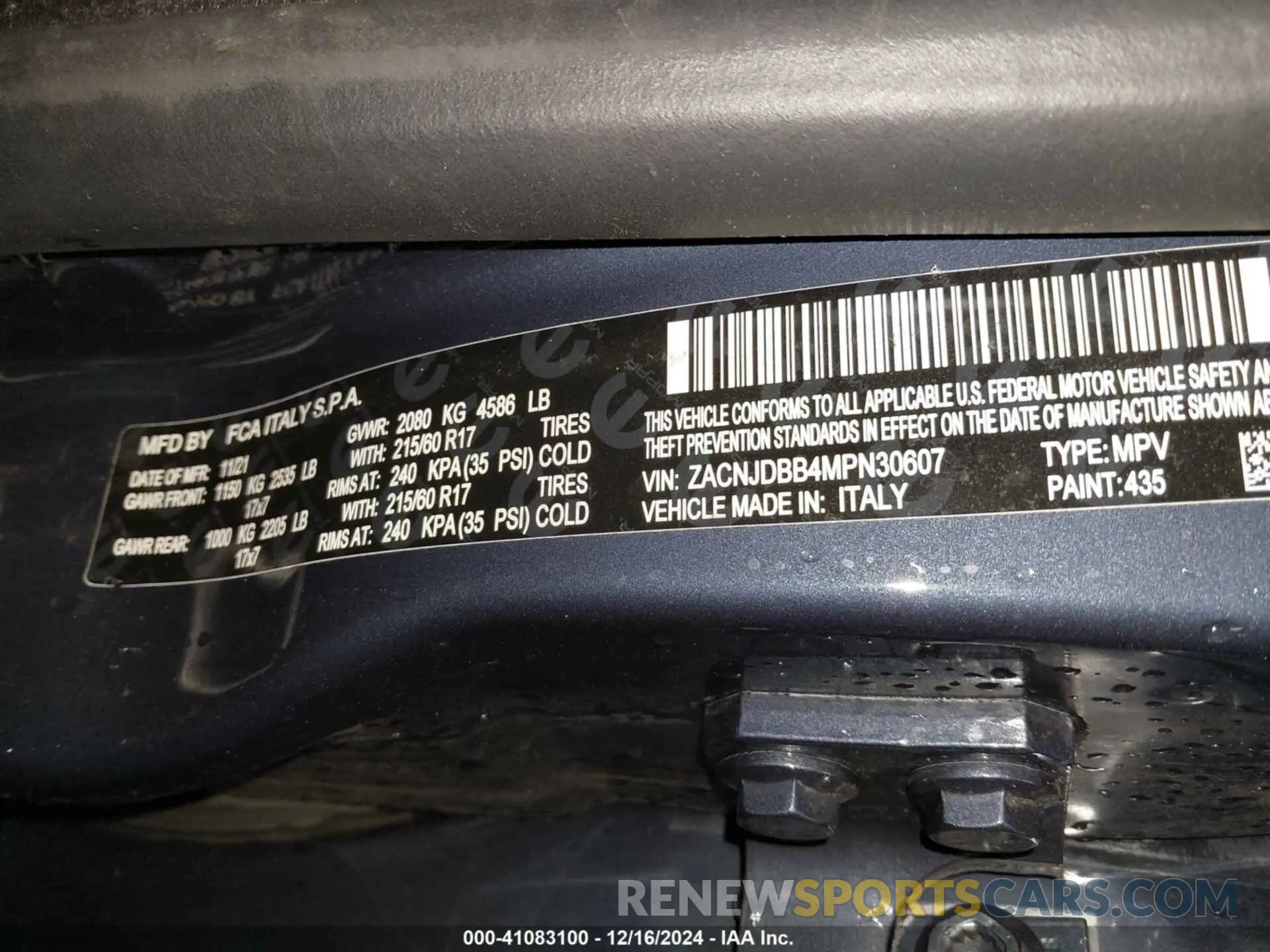9 Photograph of a damaged car ZACNJDBB4MPN30607 JEEP RENEGADE 2021